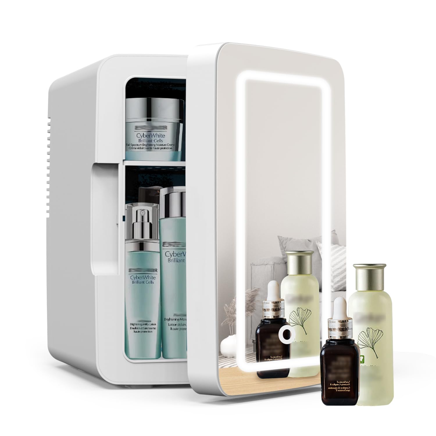 6.2L Mini Skincare Fridge with LED Mirror - Portable Cooler for Makeup & Snacks | Bedroom Vanity Organizer
