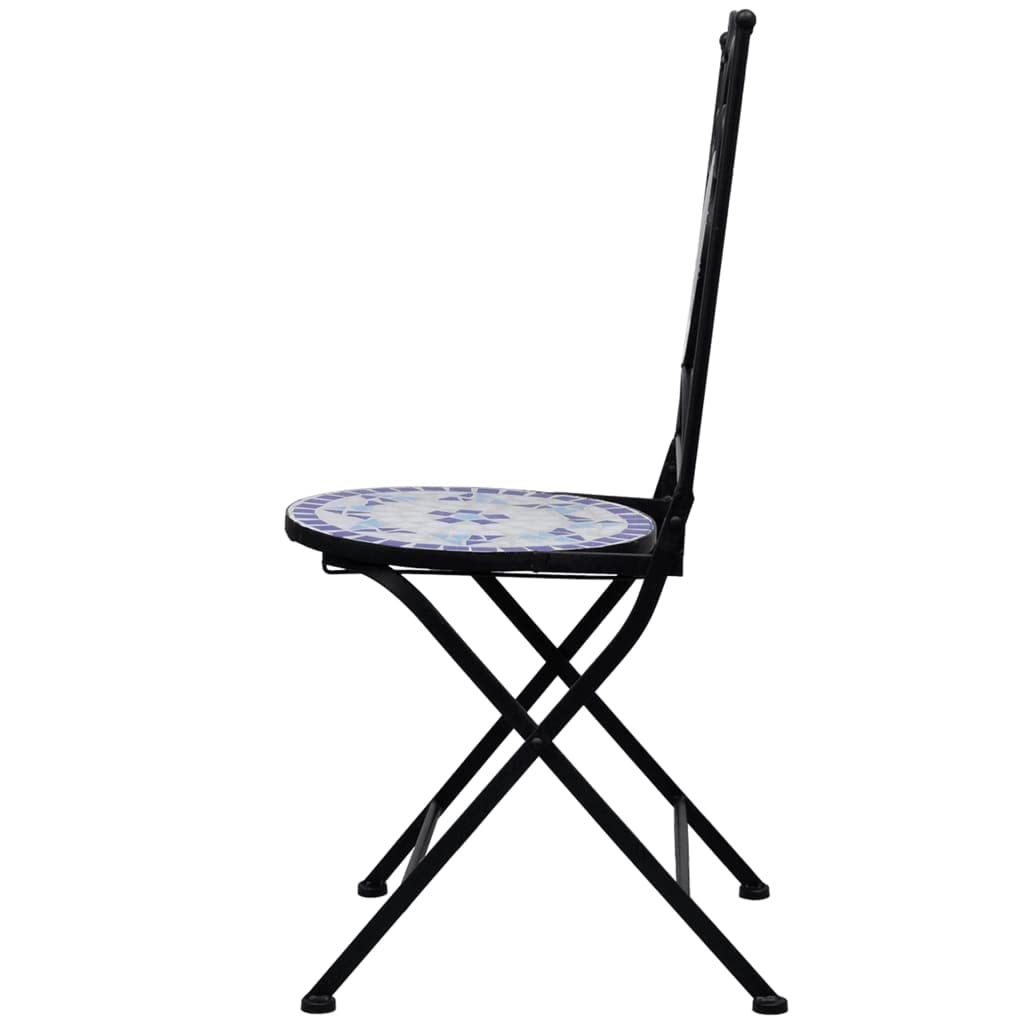 Outdoor Patio Furniture Set 3-Piece Mosaic Bistro Table and Chairs - Blue and White Ceramic Tile Conversation Set for Garden, Porch, Backyard | Perfect for Outdoor Dining, Relaxing & Entertaining Guests