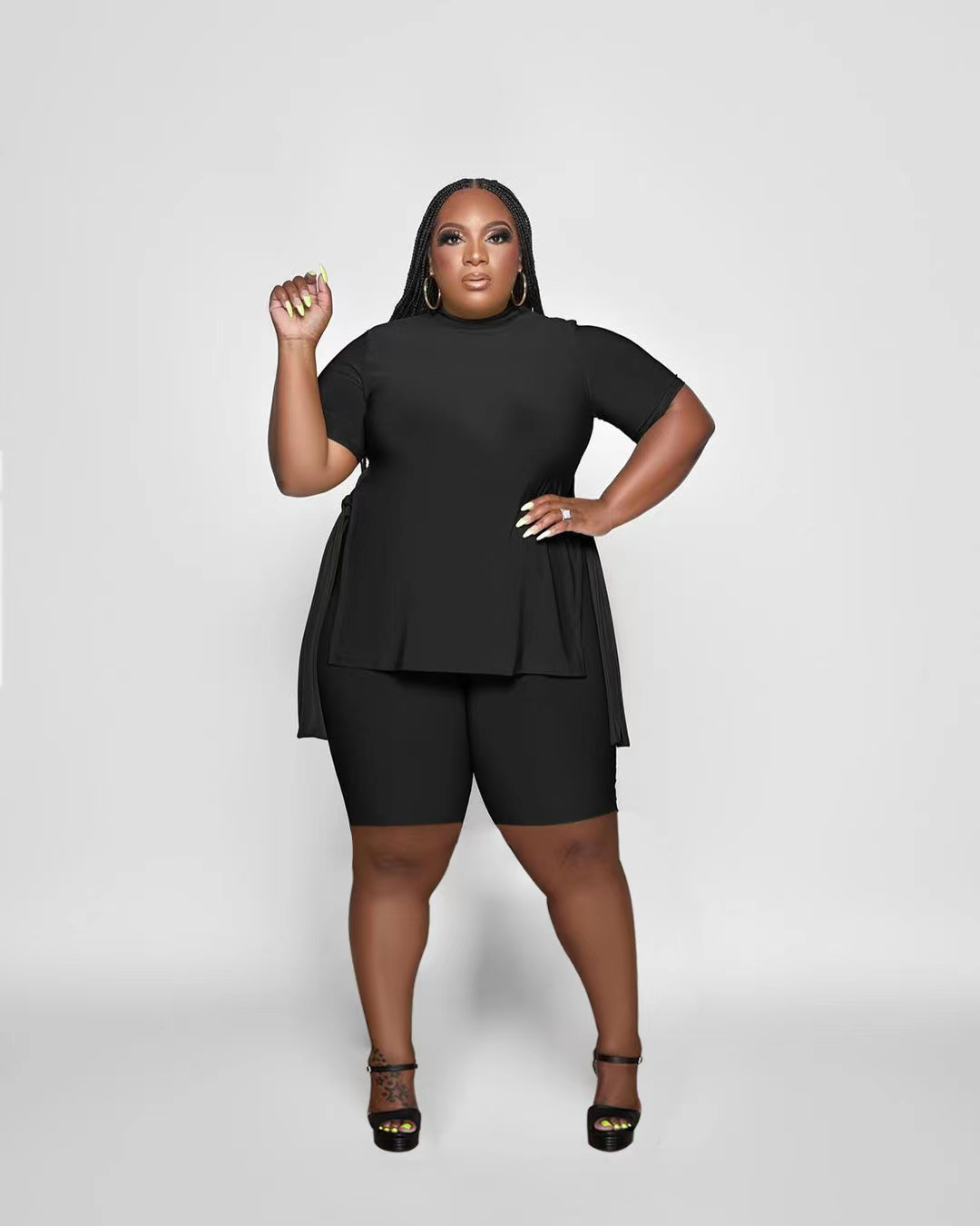 Plus Size Printed Slit Tie Top & Shorts Two Piece Set - Stylish Summer Outfit for Beach, Vacation, and Casual Wear