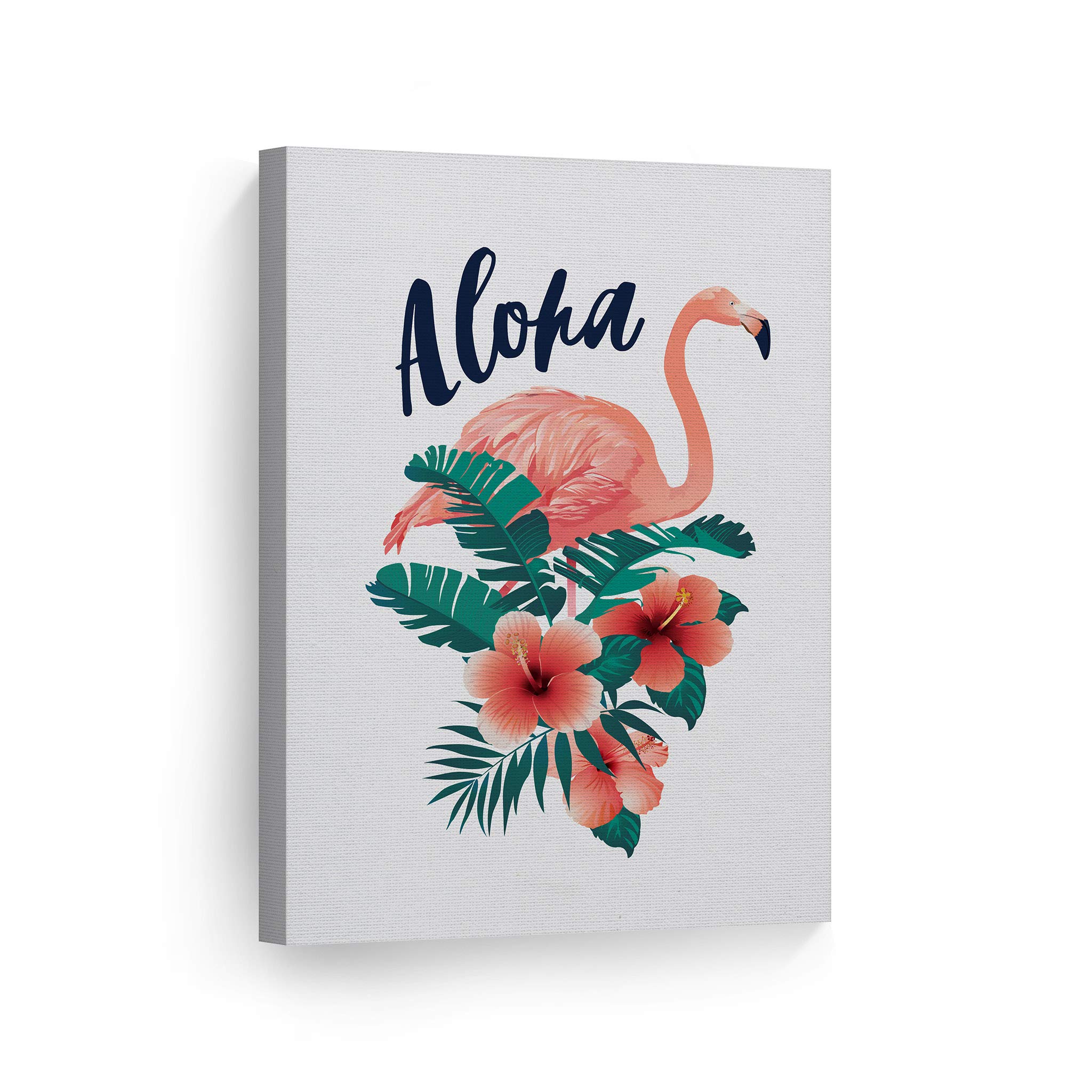 Aloha Flamingo Wall Art Canvas Print - Tropical Nursery Decor, Kids Room Decor, Baby Room Decor - 40x30 Inch Ready to Hang Made in USA - Perfect for Beach Themed Bedroom, Hawaiian Inspired Nursery & Tropical Home Decor
