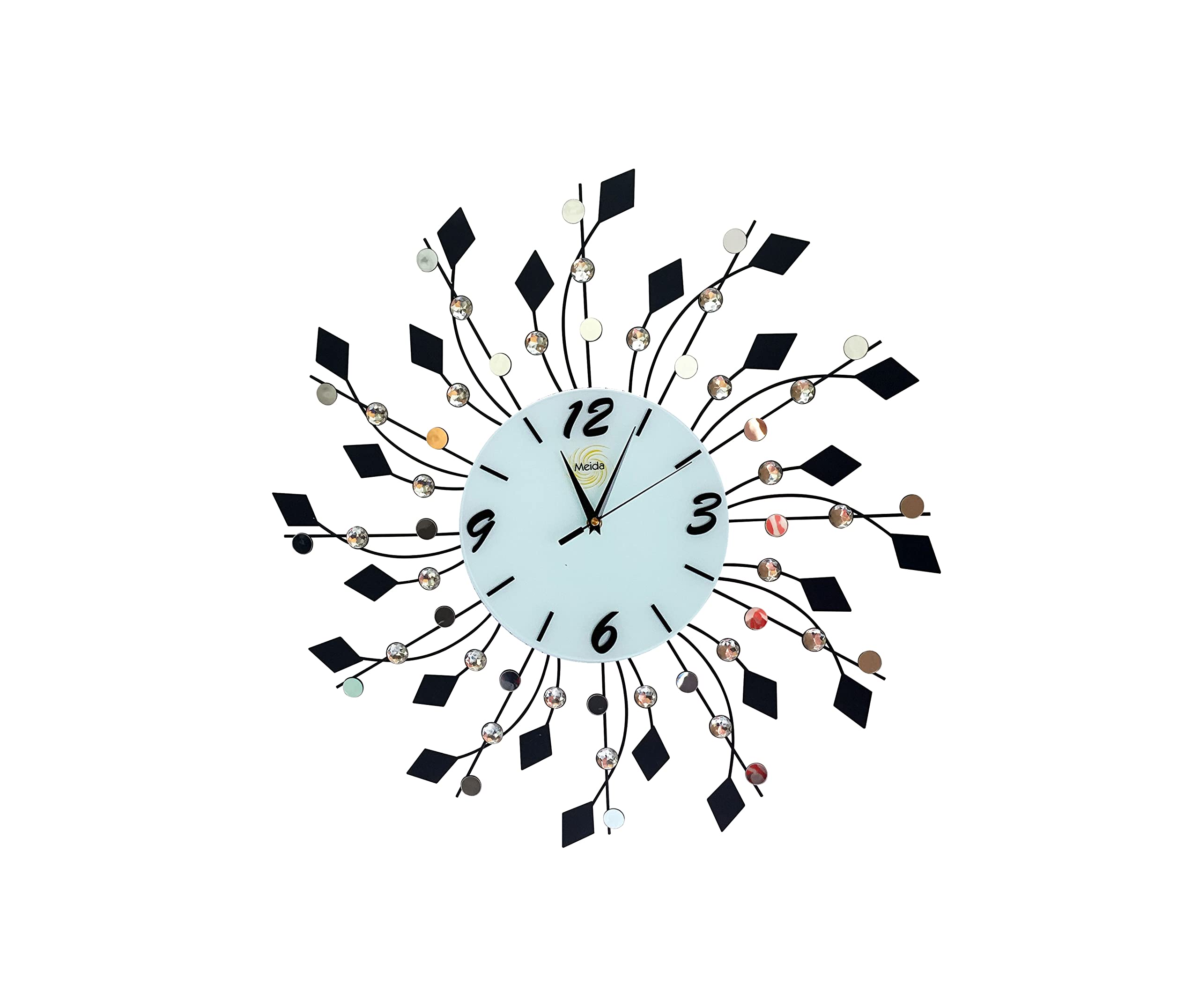 Large Oversized Metal Wall Clock with Glass Face & Crystal Accents - Elegant Home Decor for Living Room, Bedroom, or Office