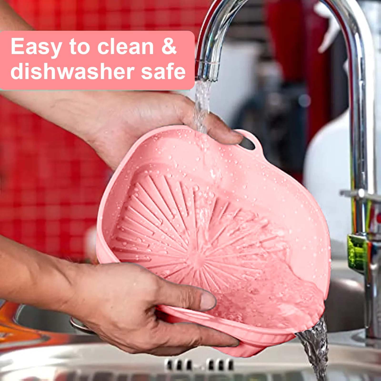 8 Inch Reusable Silicone Pot Air Fryer Accessories - Microwave & Steamer Safe, Non-Slip Silicone Liner for Air Fryer (Pink) - Perfect for Baking, Roasting, and Meal Prep