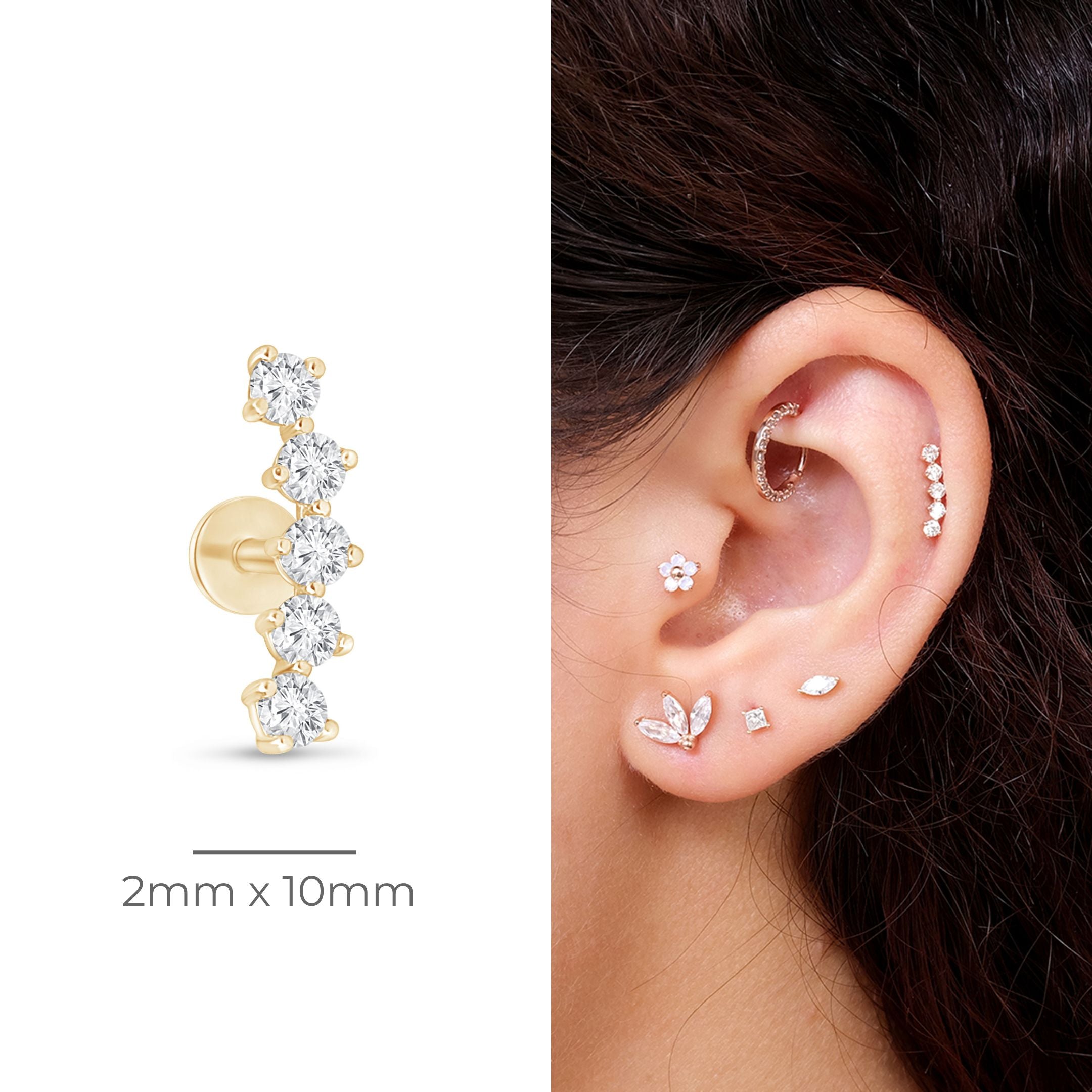 14K Yellow Gold Diamond Constellation Ear Climber Flat Back Stud Earrings - Perfect for Parties, Weddings & Everyday Elegance