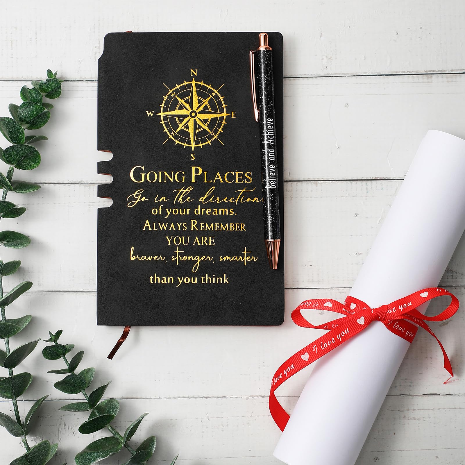 5-Piece Inspirational Leather Journal and Pen Gift Set - Motivational Writing Journal with Ballpoint Pen in Elegant Gift Box - Perfect Graduation Gifts for College, High School & Middle School Students - Ideal for Journaling, Note-Taking & Thoughtful Gifting