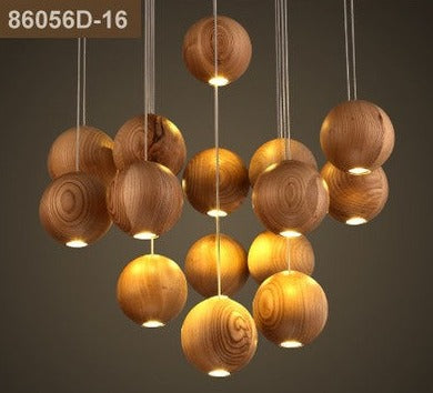 Handcrafted Wooden Globe Pendant Light - Modern Farmhouse Ceiling Lighting Fixture for Kitchen Island, Dining Room & Bedroom Decor