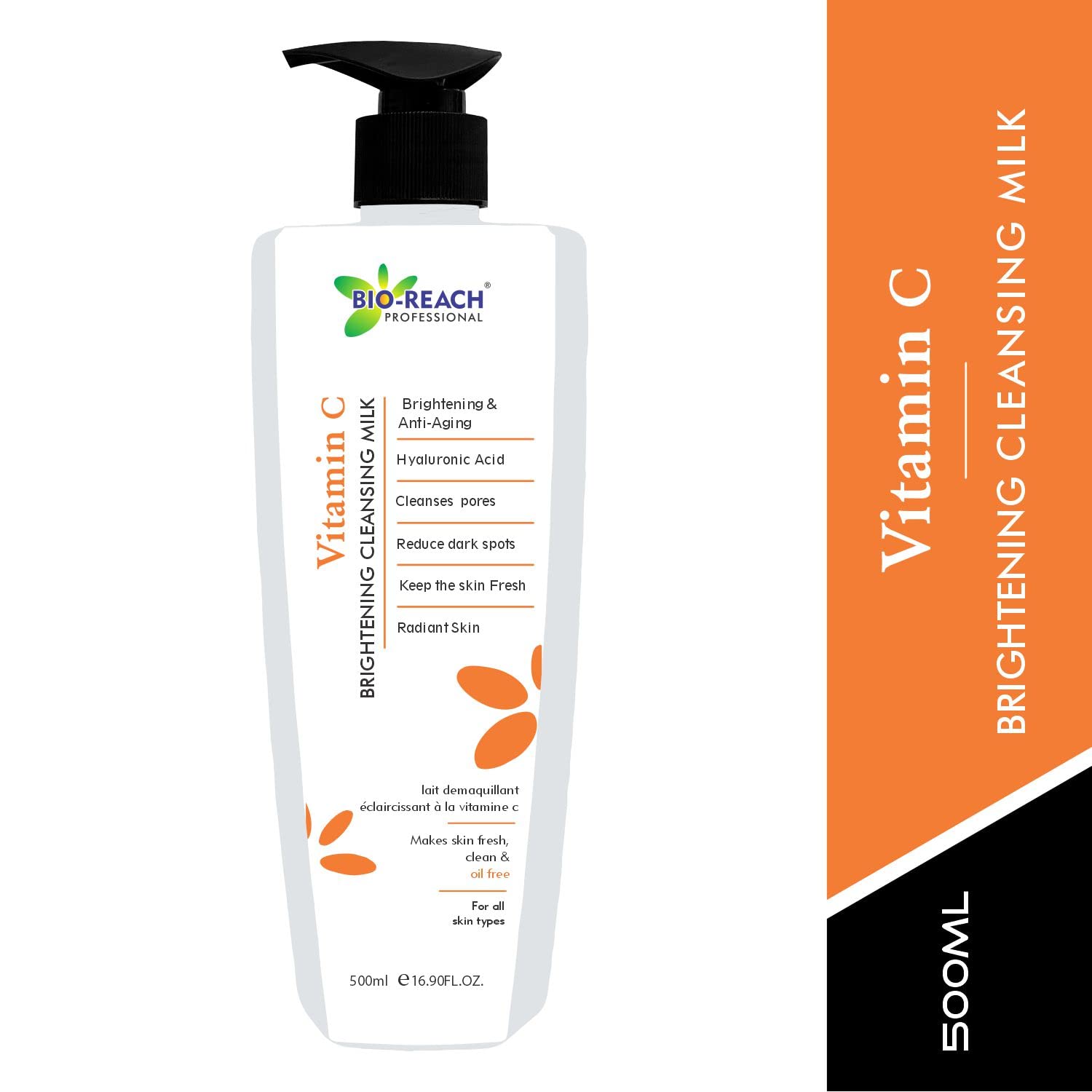 BIO-REACH Vitamin C Brightening Facial Cleanser for Women & Men - 500ml Gentle Foaming Face Wash to Remove Dirt, Oil & Pollution - Daily Skincare for Brighter, Healthier Skin - Pack of 1