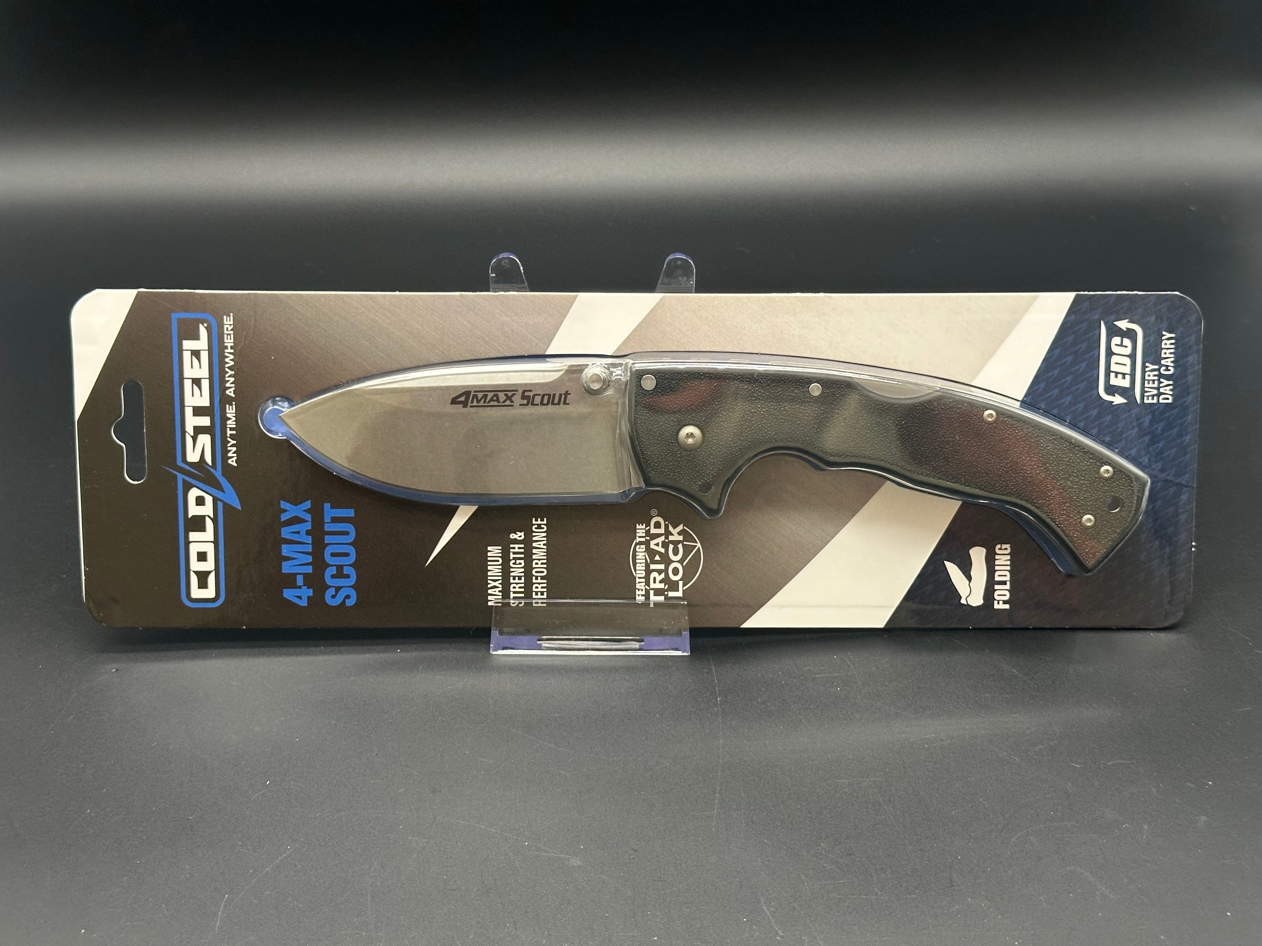 Cold Steel 4 Max Scout Lock Back Folding Knife - Black Griv-Ex Handle - Tactical EDC, Outdoor Survival & Camping Gear