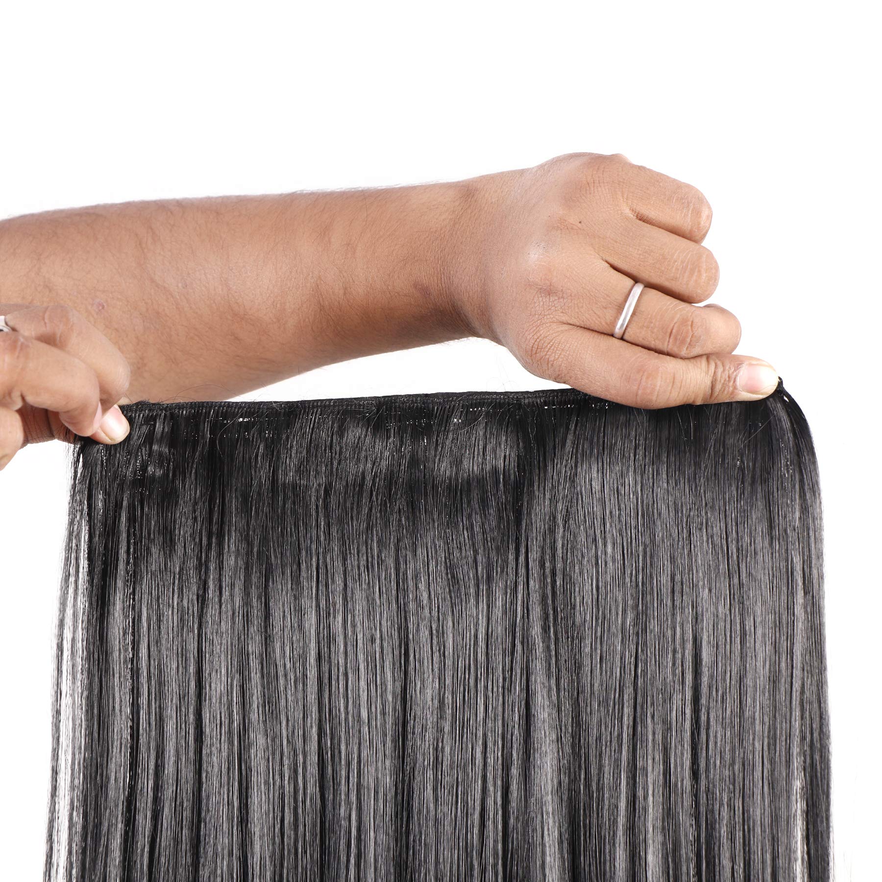 Shivarth 5 Clip-in Straight Synthetic Hair Extensions for Women & Girls - 24-26 Inches Black Human-Like Wig | Perfect for Daily Styling, Cosplay & Special Occasions