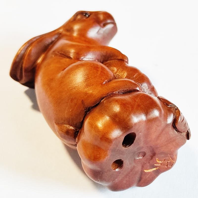 Hand Carved Boxwood Netsuke - Exquisite Rabbit Design Y8611-2 | Traditional Japanese Art Collectible | Perfect for Display, Gift Giving & Anime Enthusiasts