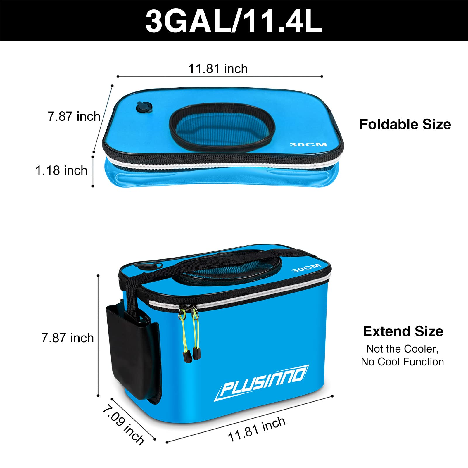 PLUSINNO Foldable Fishing Bait Bucket - Portable Minnow Bucket & Live Bait Container for Freshwater & Saltwater Fishing - Durable EVA Fishing Gear for Camping, Kayak & Boat Fishing (Kids & Adults)
