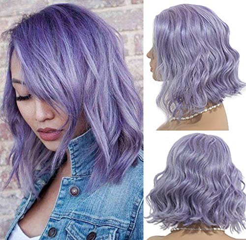 10inch Lace Bob Wigs with 180% Density - Virgin Human Hair Body Wave in Lilac | 13×4 Swiss Lace Pre-Plucked Natural Hairline with Baby Hair & Bleached Knots | Middle Part Short Cut for Women (Restylable) | Perfect for Daily Wear, Cosplay, and Special Occasions