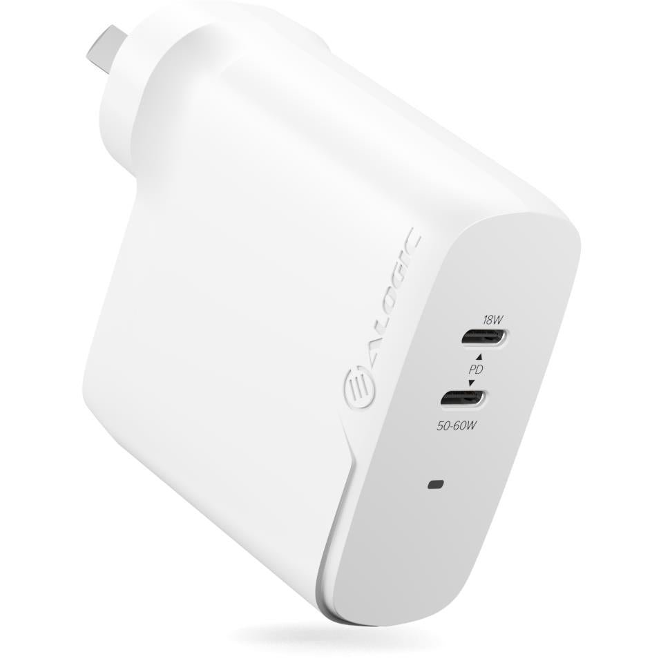 ALOGIC 68W GaN Fast Wall Charger with 2 USB-C Ports & Included 68W Cable - Perfect for iPhone 15, MacBook & Travel Charging