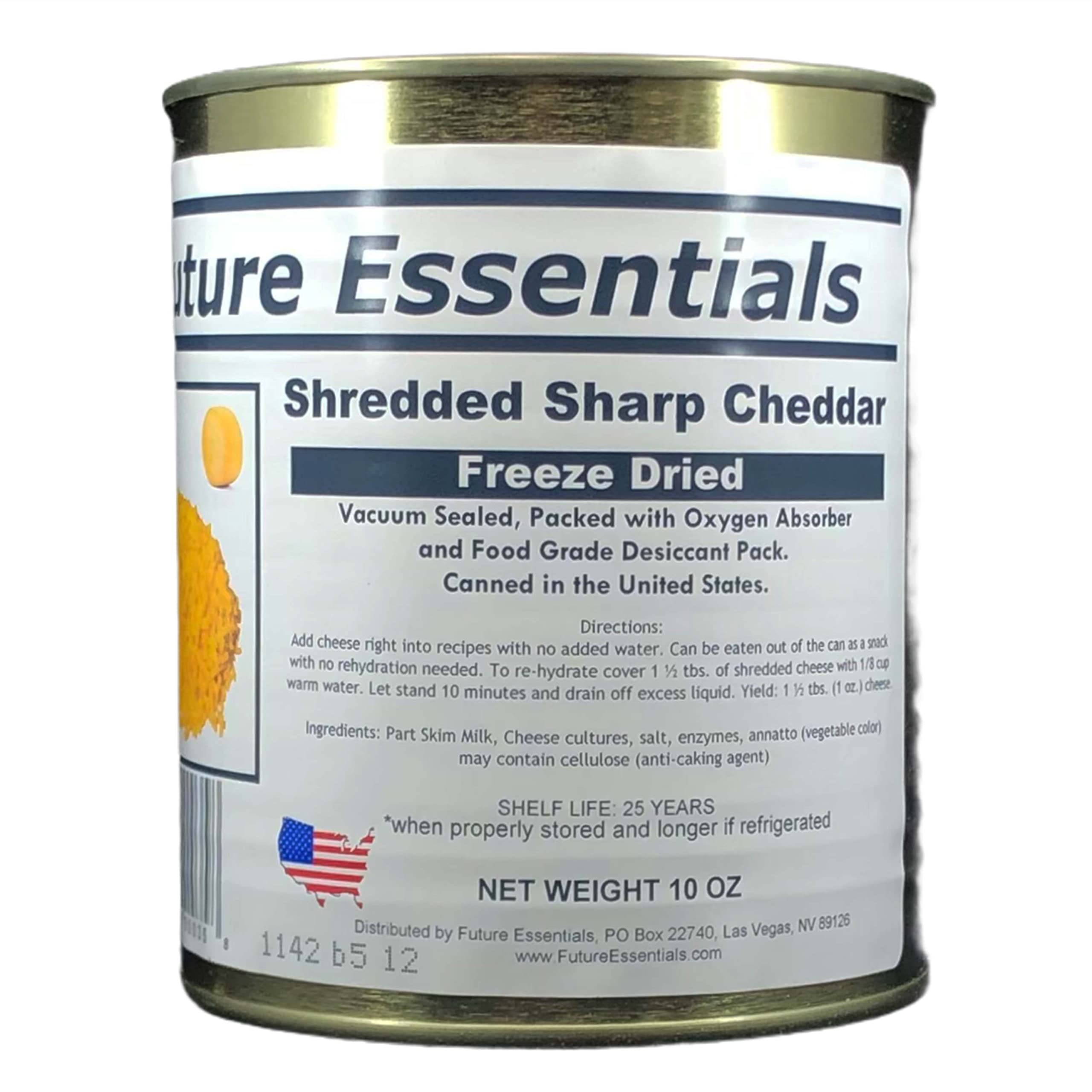 Freeze Dried Shredded Sharp Cheddar Cheese - 6 Cans | Long Shelf Life Emergency Food Supply | Ideal for Camping, Prepping & Cooking - Casseroles, Baked Potatoes, Tacos, Nachos, Soups & More