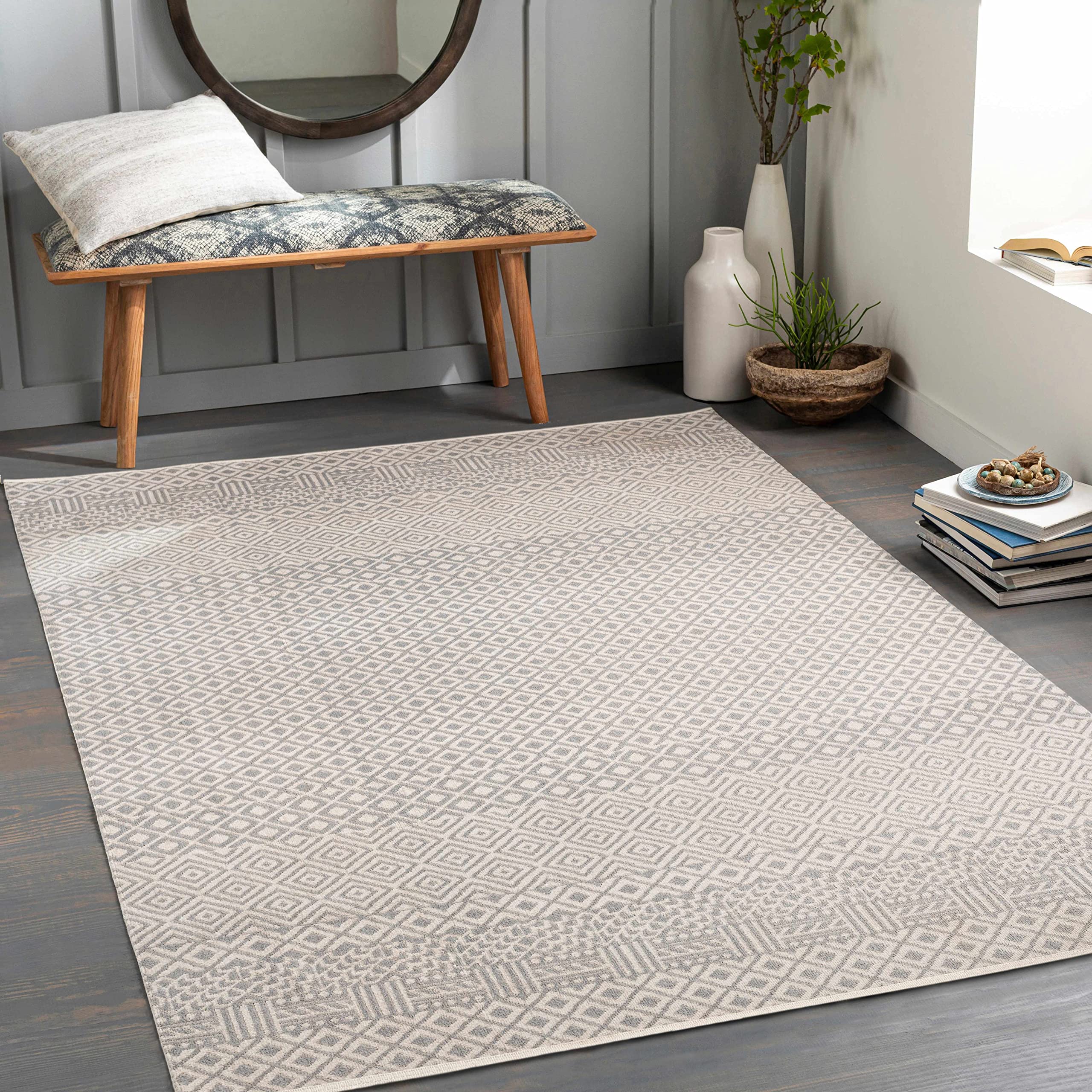 Hauteloom Maanas Washable Area Rug - Soft & Durable Gray Rug for Living Room, Bedroom - 9'3