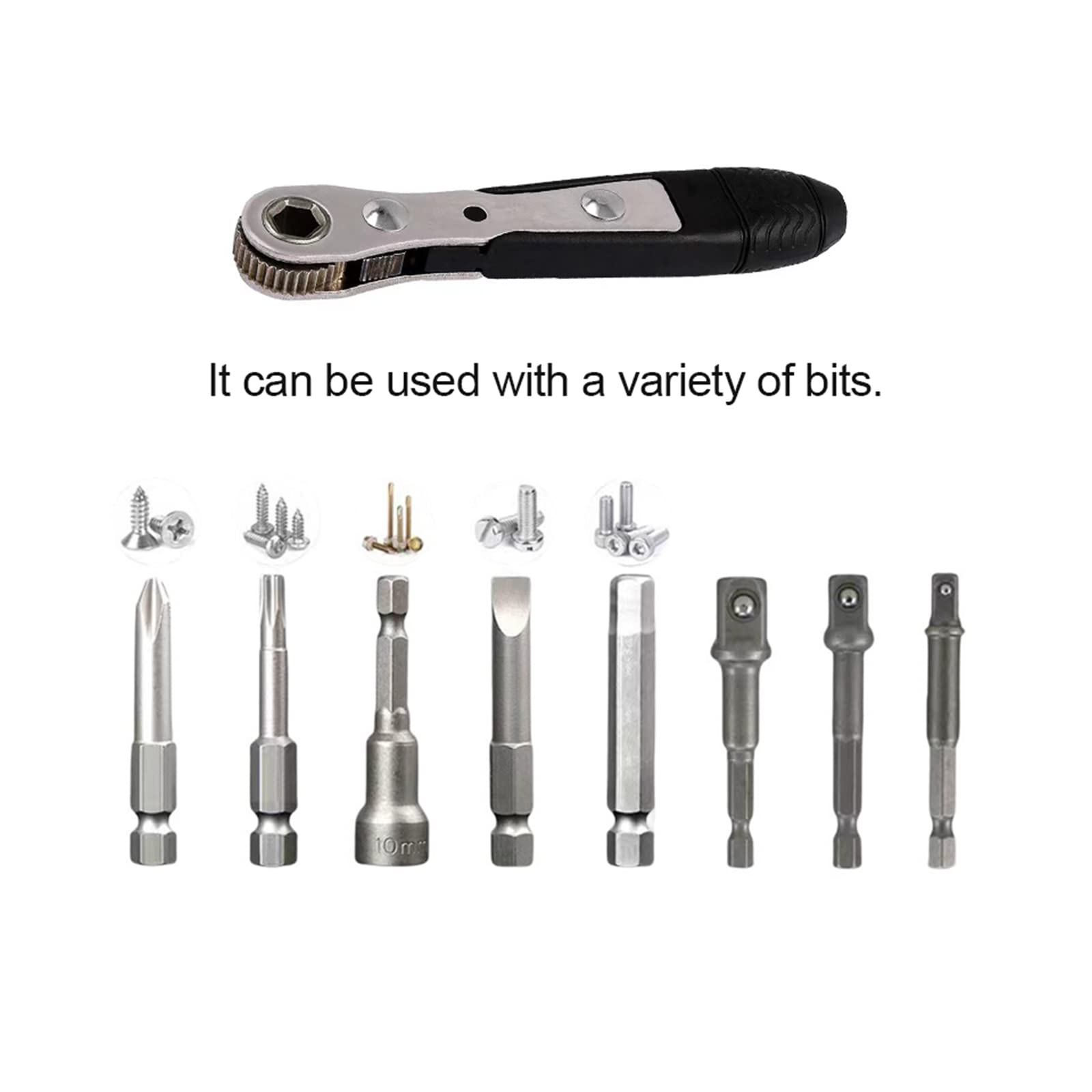 11-Piece 1/4 Inch Mini Ratchet Wrench Set with 36-Tooth High Torque Reversible Handle & 90-Degree Offset Screwdriver Bits - Perfect for Tight Spaces, Automotive Repairs, and DIY Projects