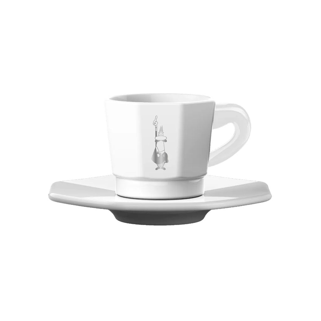 Bialetti White Octagonal Coffee Cups with Saucer - Set of 4 Ceramic Espresso Cups for Home, Cafe & Office Use | Elegant Coffee Drinking Experience