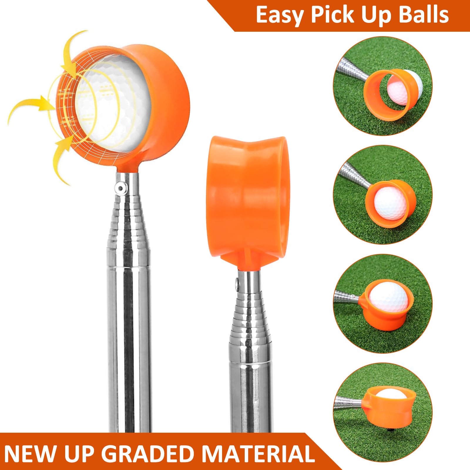 9FT Telescopic Golf Ball Retriever - Lightweight Aluminum Alloy Golf Accessory for Men | Perfect for Water Hazards, Rough Terrain & Lost Ball Recovery