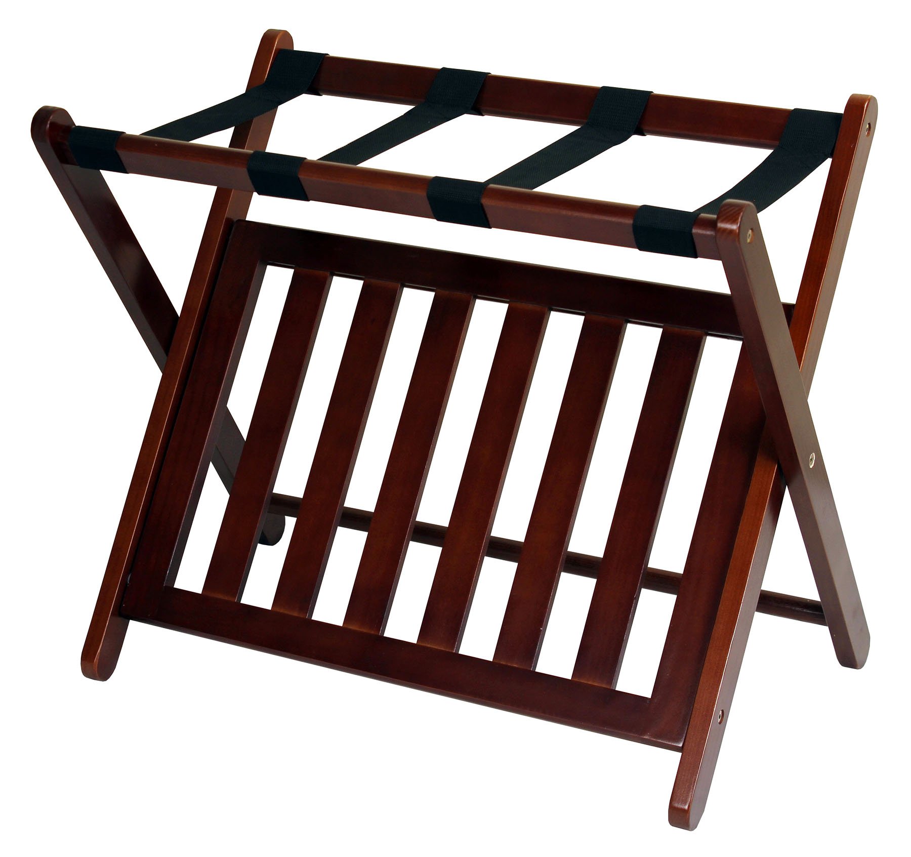 Sturdy Walnut Solid Wood Luggage Rack for Bedroom & Entryway - Space-Saving Travel Storage Organizer for Suitcases & Bags