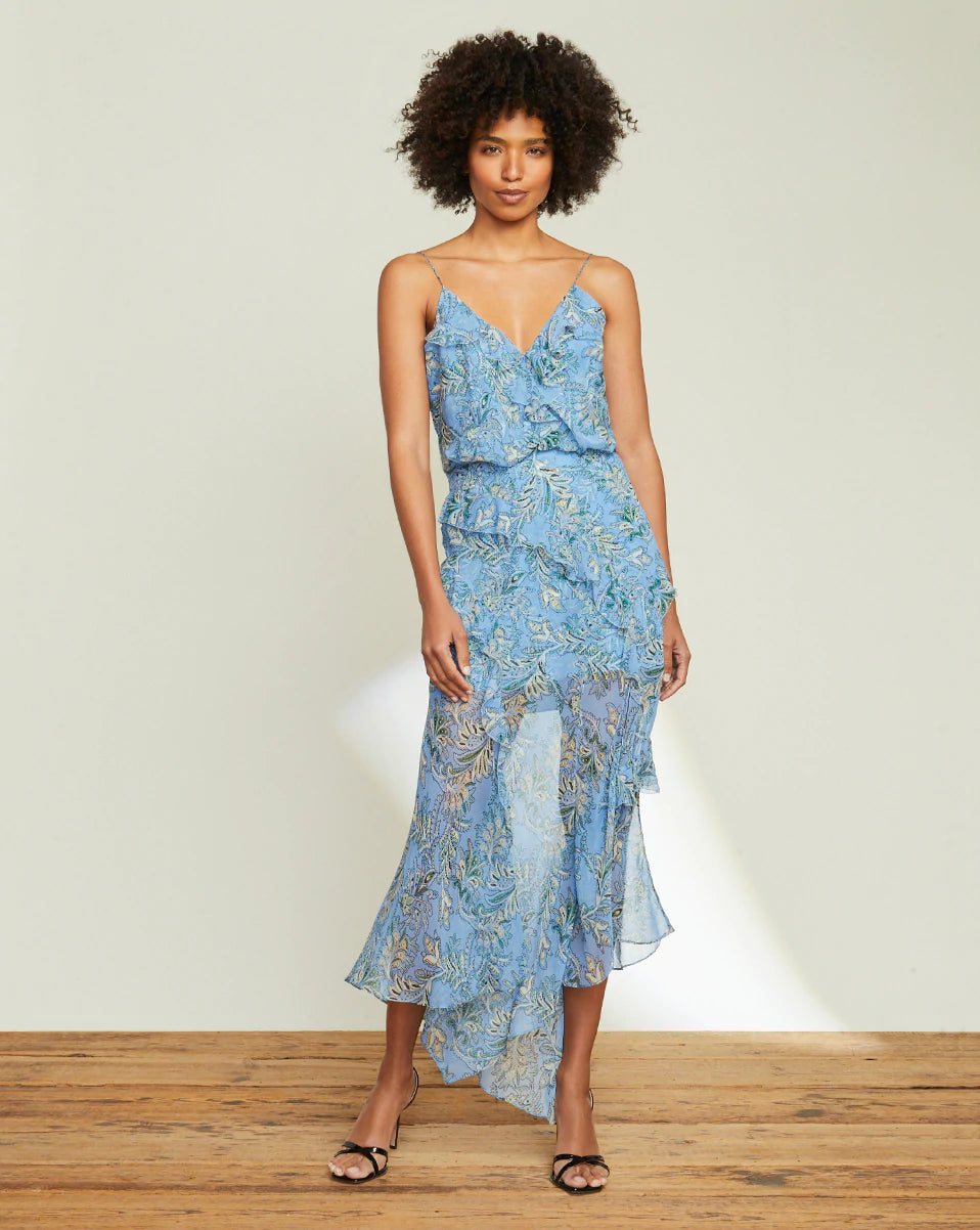 Avenel Floral Dress in Aero Blue Multi - Women's Summer Boho Maxi Dress for Beach, Vacation & Casual Wear