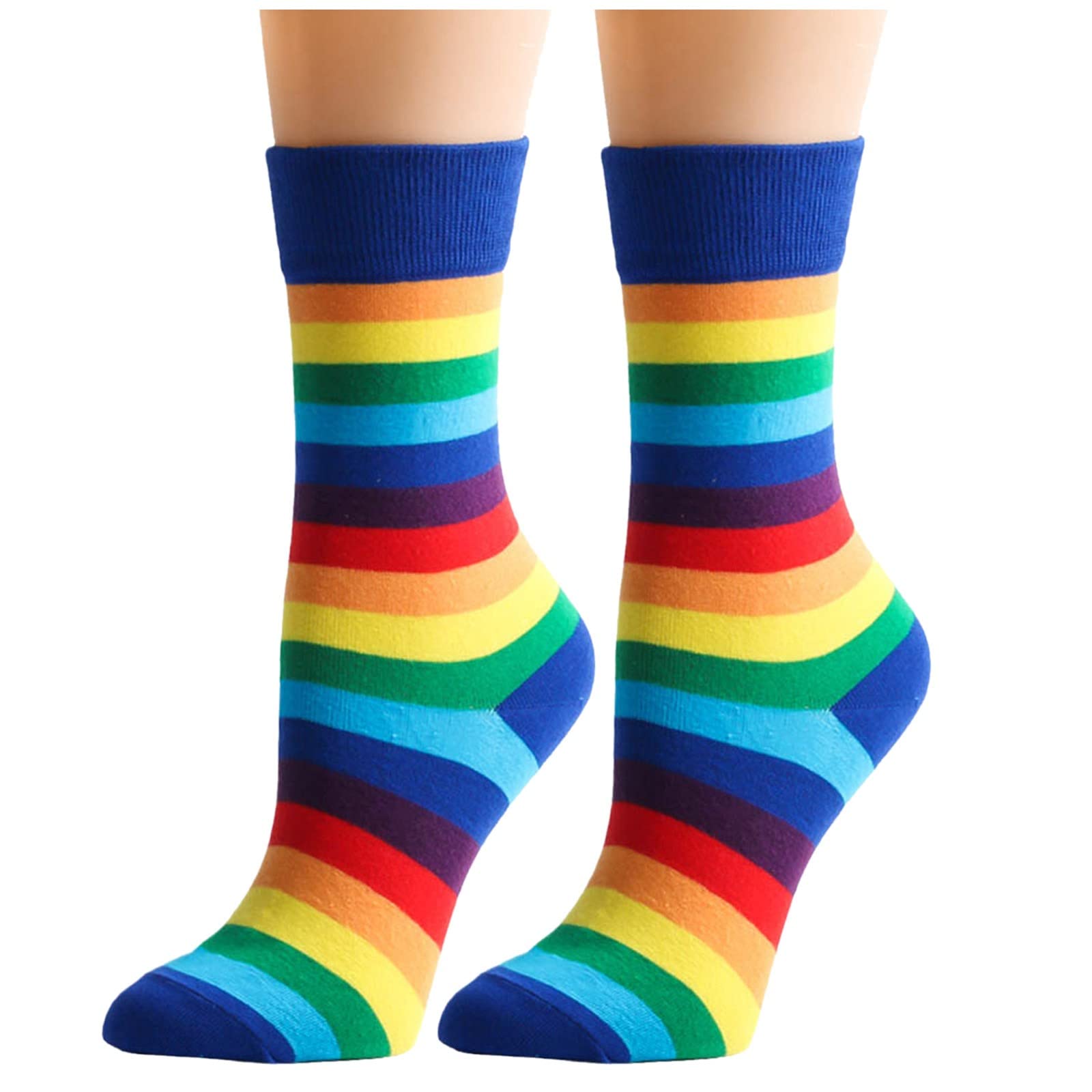 Women's Cushioned Rainbow Striped Socks - Colorful Casual Socks for Men & Women - Perfect for Workout, Running & Everyday Comfort