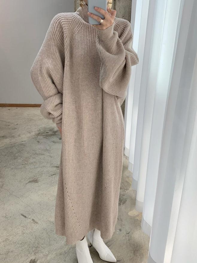 Lovevop Women's Casual High Neck Solid Color Long Sleeve Knit Dress - Perfect for Work, Date Night & Fall/Winter Fashion