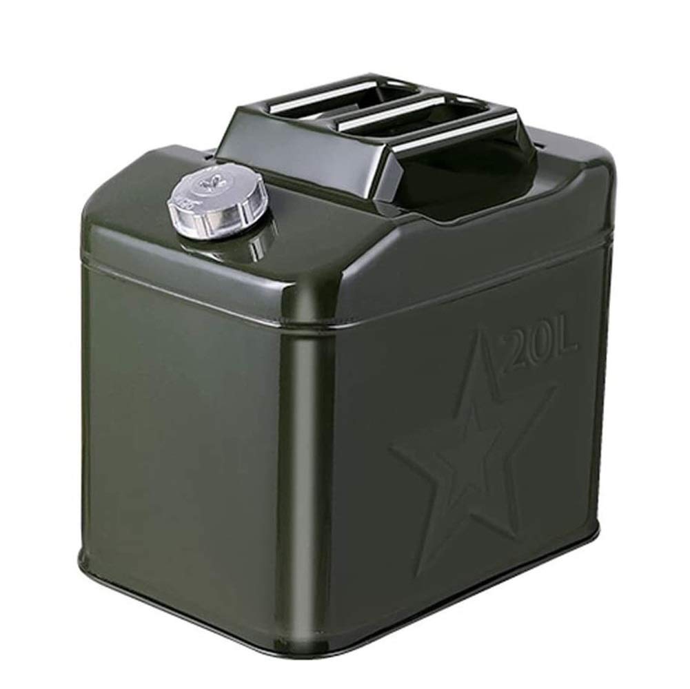 20L Stainless Steel Gas Can - Portable Metal Fuel Canister for Gasoline & Diesel - Thickened Green Backup Fuel Tank - Ideal for Emergency Fuel Storage, Camping, and Outdoor Adventures