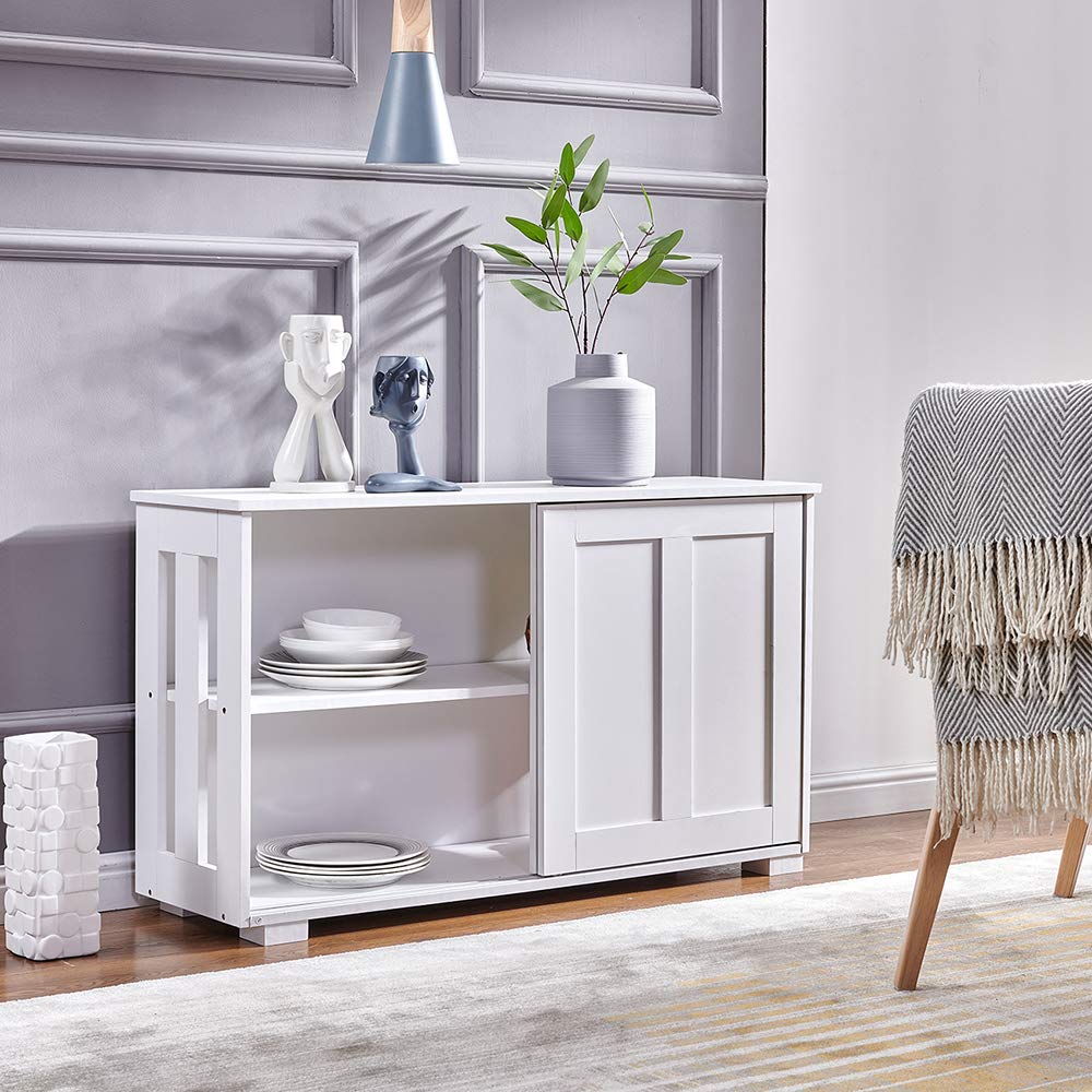 Modern Storage Cabinet Sideboard Buffet Table with Sliding Doors - Kitchen & Dining Room Furniture Organizer for Dishes, Linens & Home Decor