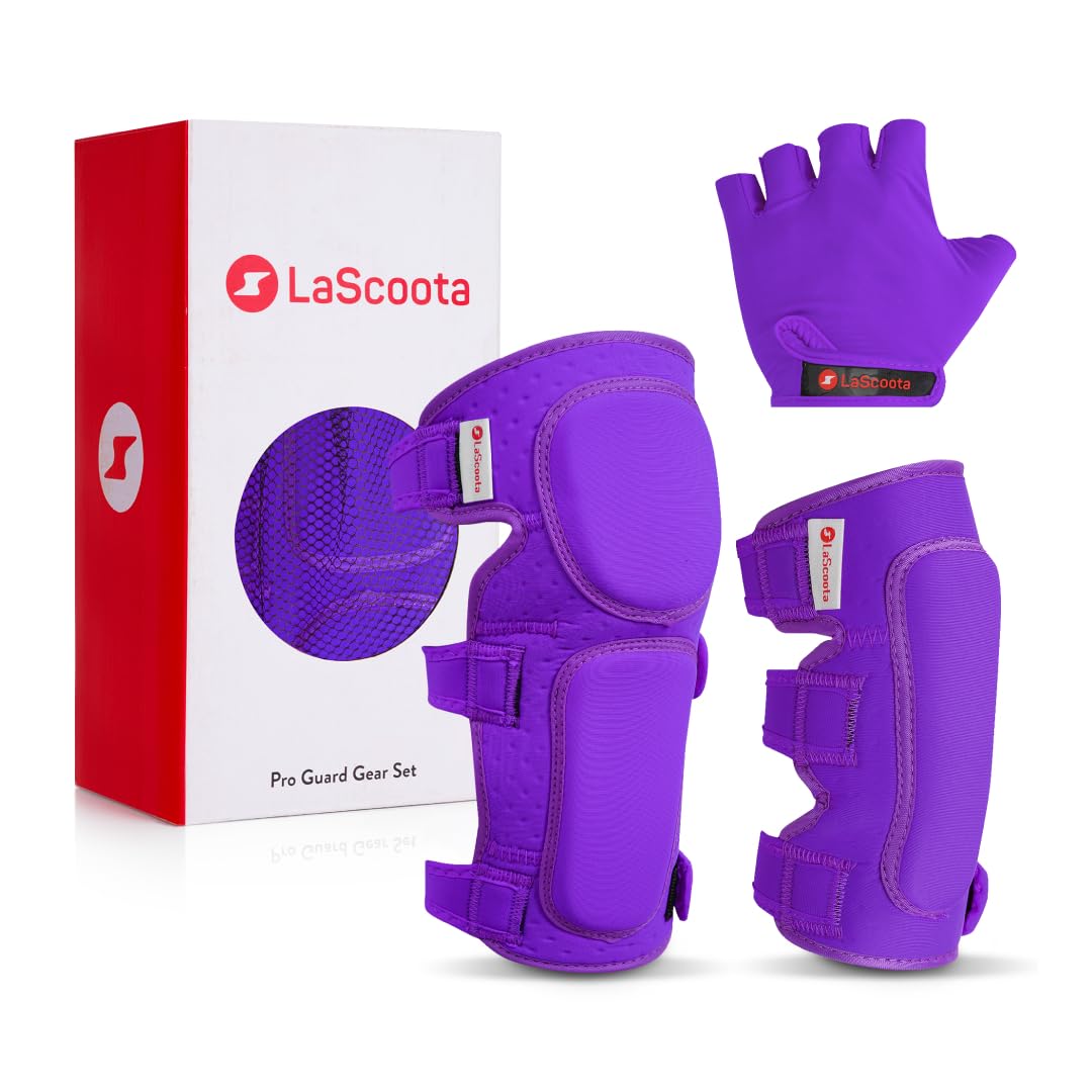 LaScoota Kids Knee and Elbow Pads Set with Protective Gloves - Safety Gear for Skateboarding, Rollerblading, Scooter Riding - Perfect for Outdoor Sports & Playground Activities