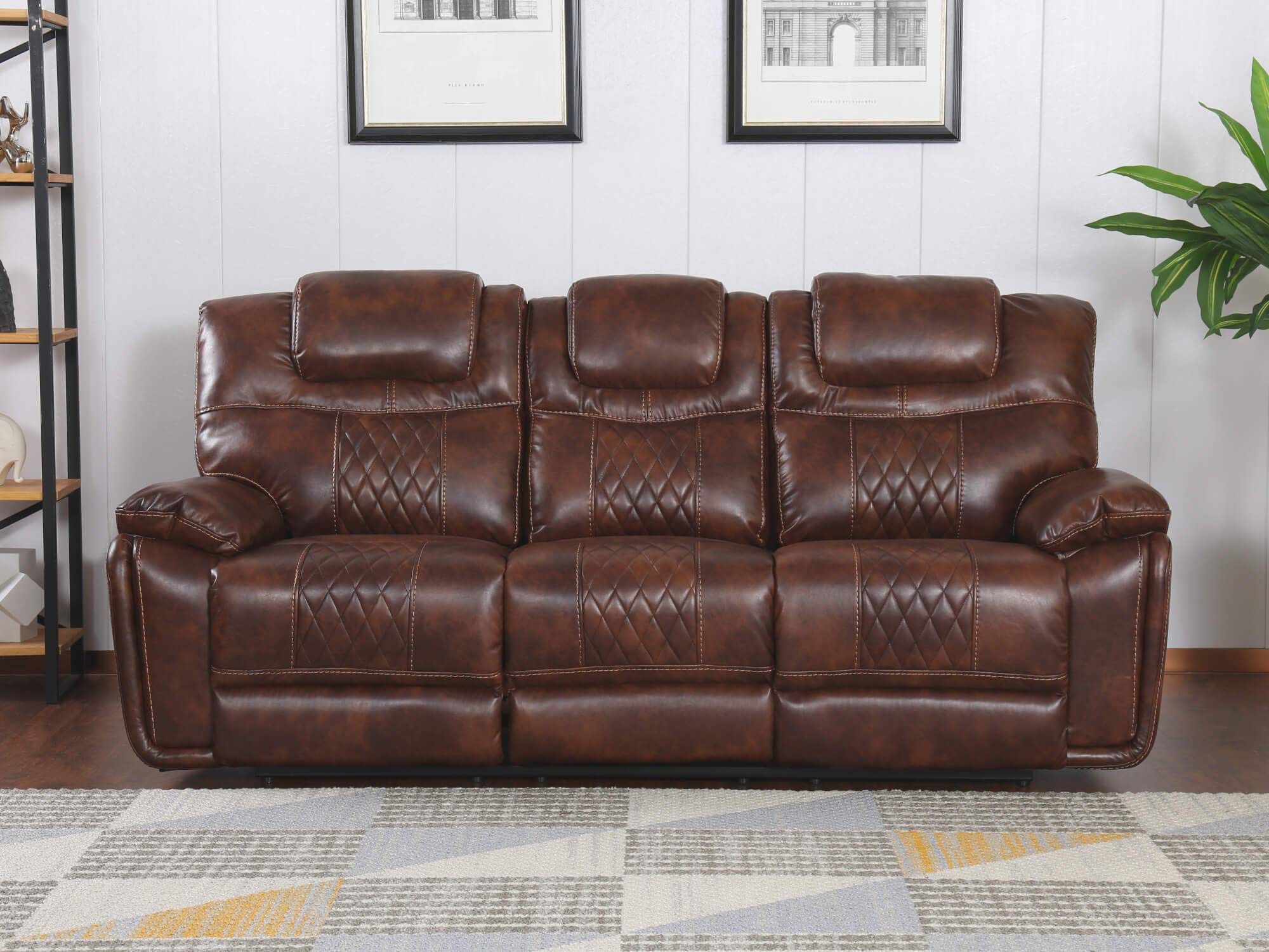 Sunset Trading Diamond Power Sofa - Double Recliner in Rich Brown Leather | Perfect for Living Room, Home Theater & Family Movie Nights