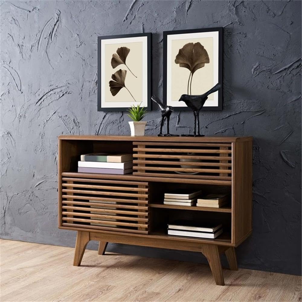 Allora Modern Walnut Wood Display Stand with 4 Storage Shelves - Perfect for Showcasing Collectibles, Books & Home Decor in Living Room or Office
