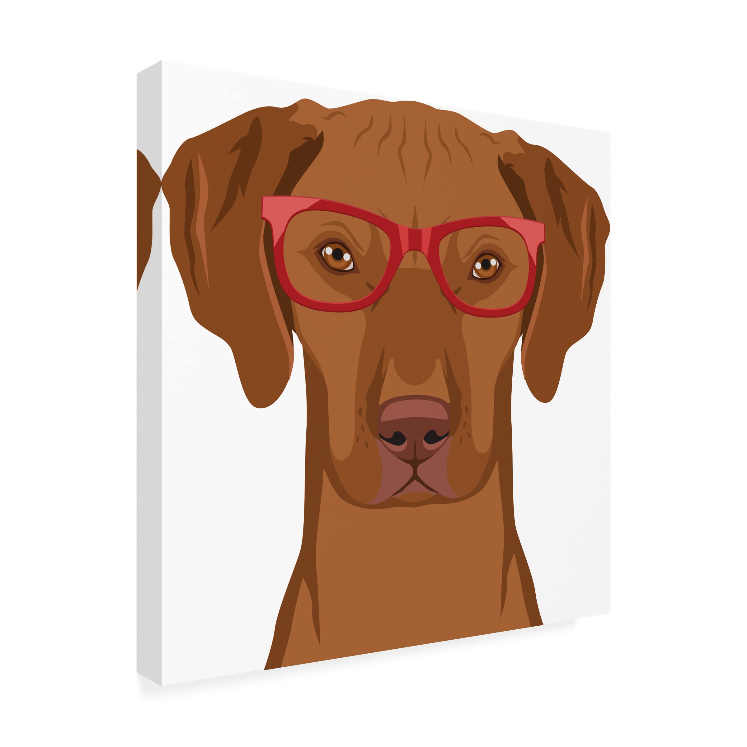 Vizsla Dog Wearing Hipster Glasses Canvas Wall Art Print - Modern Home Decor for Living Room, Bedroom & Office - Funny Pet Lover Gift Idea