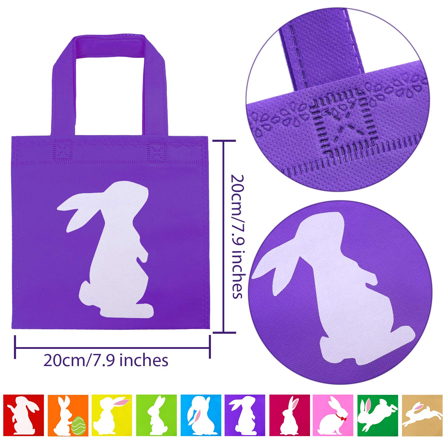 Elcoho 30-Piece Easter Bunny Treat Bags - 8x8 Inch Non-Woven Reusable Goodie Bags with Handles for Easter Party Favors, Egg Hunts & Spring Celebrations