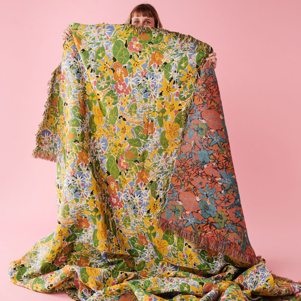 Kip&Co X Ken Done Nasturtium Tapestry Blanket - Soft Bohemian Throw for Bed, Sofa & Outdoor Picnics - One Size Home Decor Gift