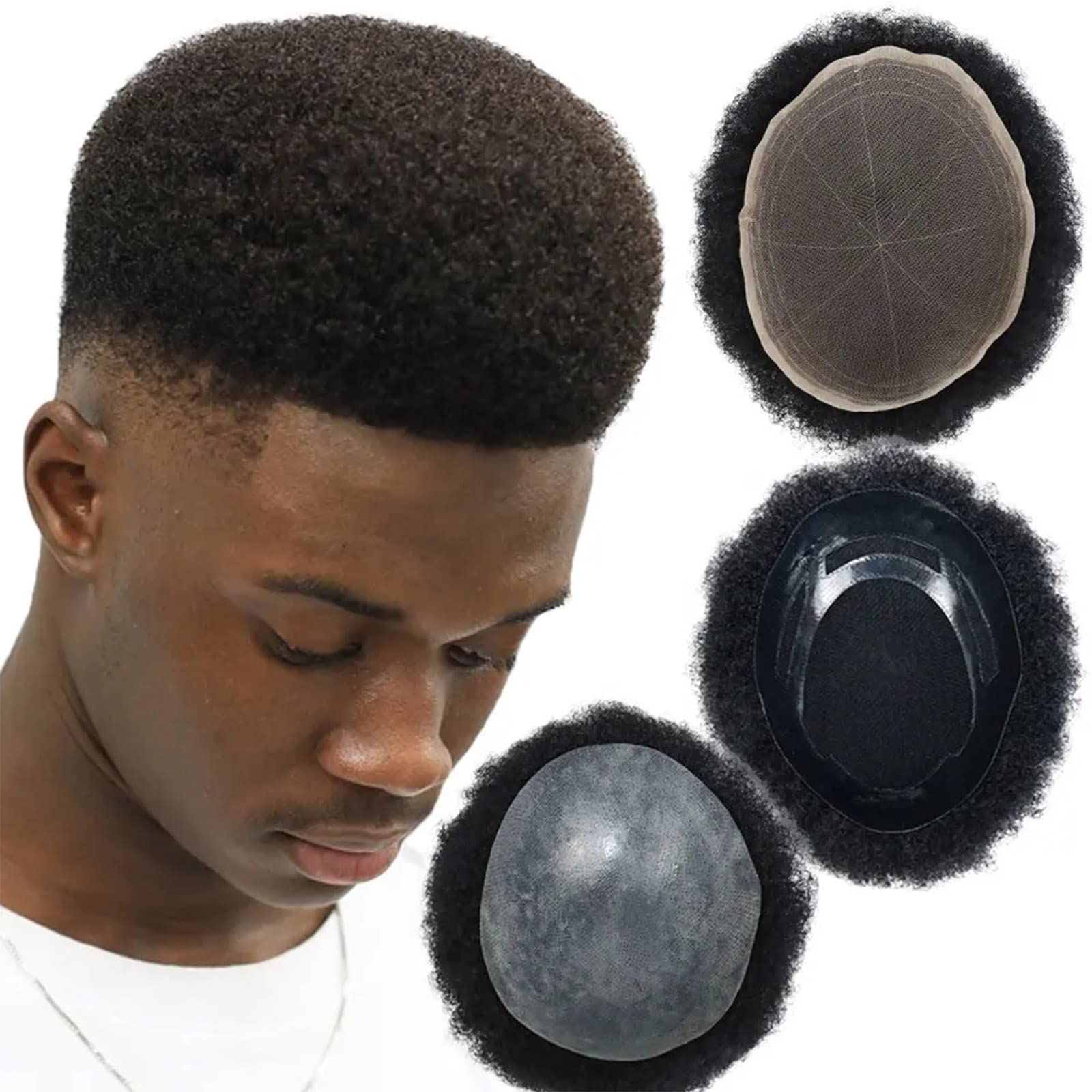 Afro Curly Toupee for Black Men - 120% Density Human Hair System - 8x10 Inch Full PU Skin Base - Natural Black Afro Curly Hairpiece for Men | Perfect for Daily Wear, Cosplay & Special Occasions