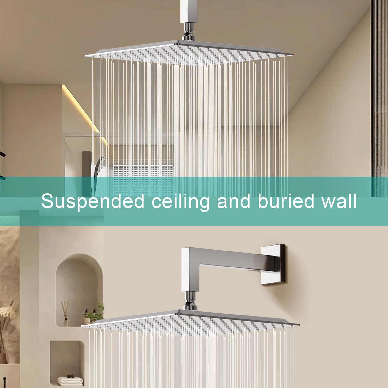 Premium All Metal Rainfall Shower Head - Brushed Nickel 12 Inch - Universal Fit for Any Bathroom Decor - Perfect for Spa-Like Luxury Showers & Modern Bathroom Upgrades