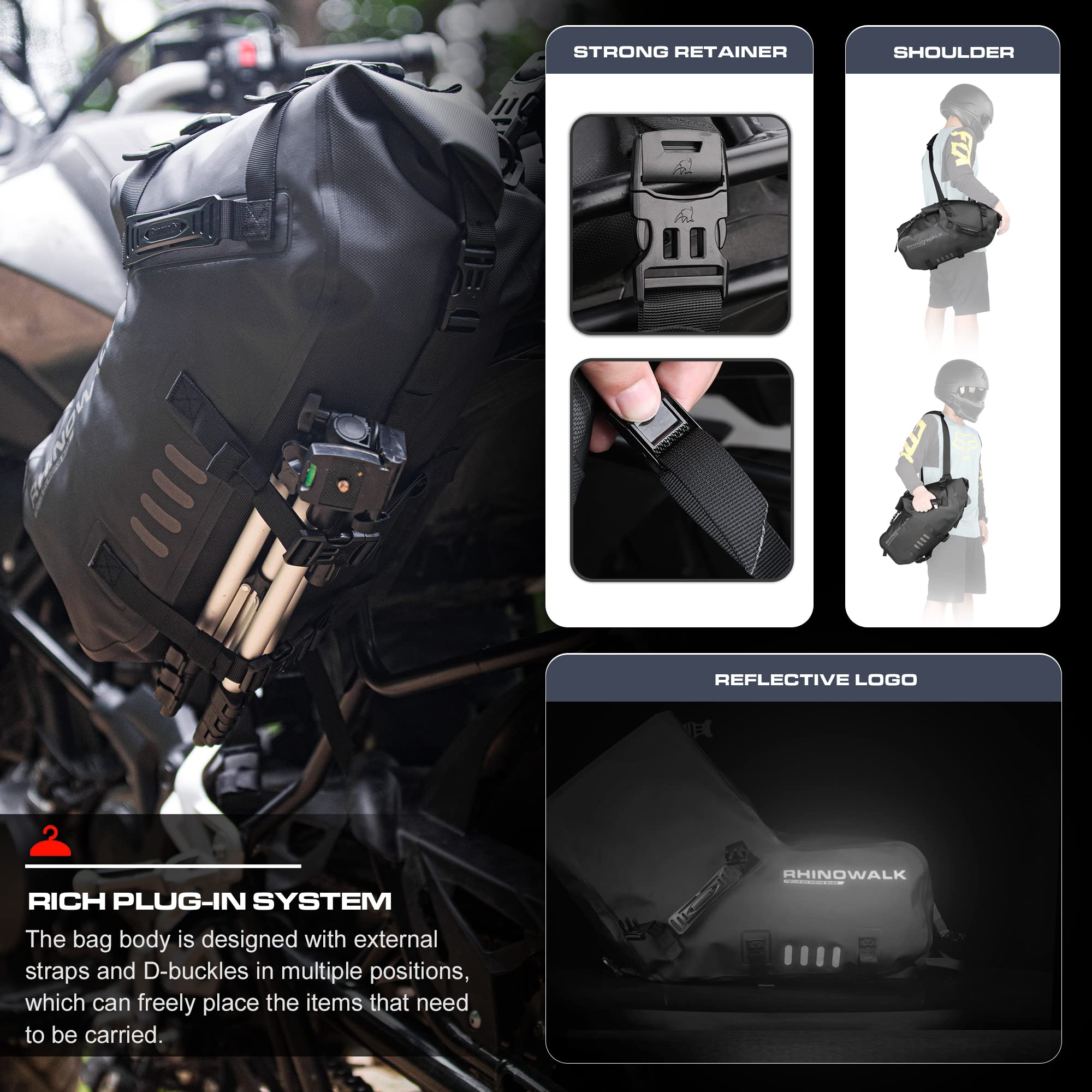 Rhinowalk Waterproof Motorcycle Saddle Bags 28L (14L x 2) - Durable Shoulder Bag for Adventure & Sport Bikes - Fits Most Motorcycle Racks - Perfect for Long Rides, Commuting & Travel Accessories