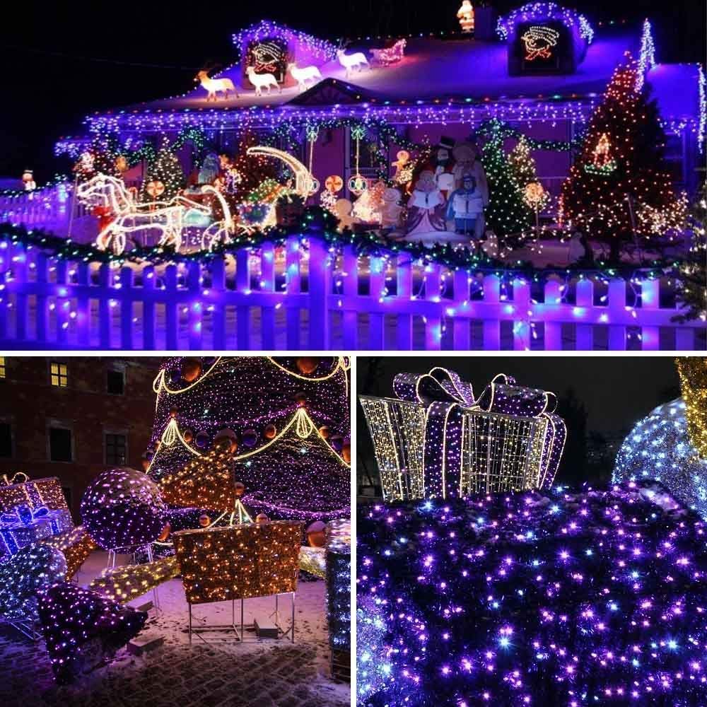 Toodour Solar Christmas Lights, 2 Packs 144ft 400 LED Waterproof Outdoor String Lights with 8 Lighting Modes - Solar Powered for Garden, Patio, Fence, Balcony & Christmas Tree Decoration (Purple) | Perfect for Holiday, Party, Wedding & Outdoor Decor