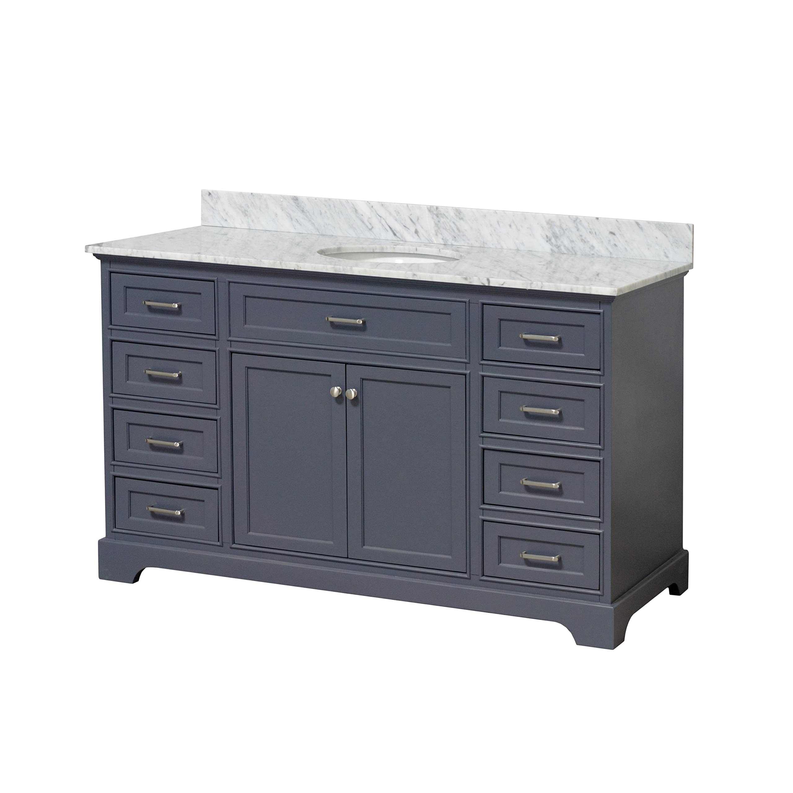 Aria 60-inch Single Bathroom Vanity with Carrara Marble Top & Ceramic Sink - Marine Gray Cabinet & Italian Marble Countertop - Perfect for Modern Bathroom & Powder Room Renovations