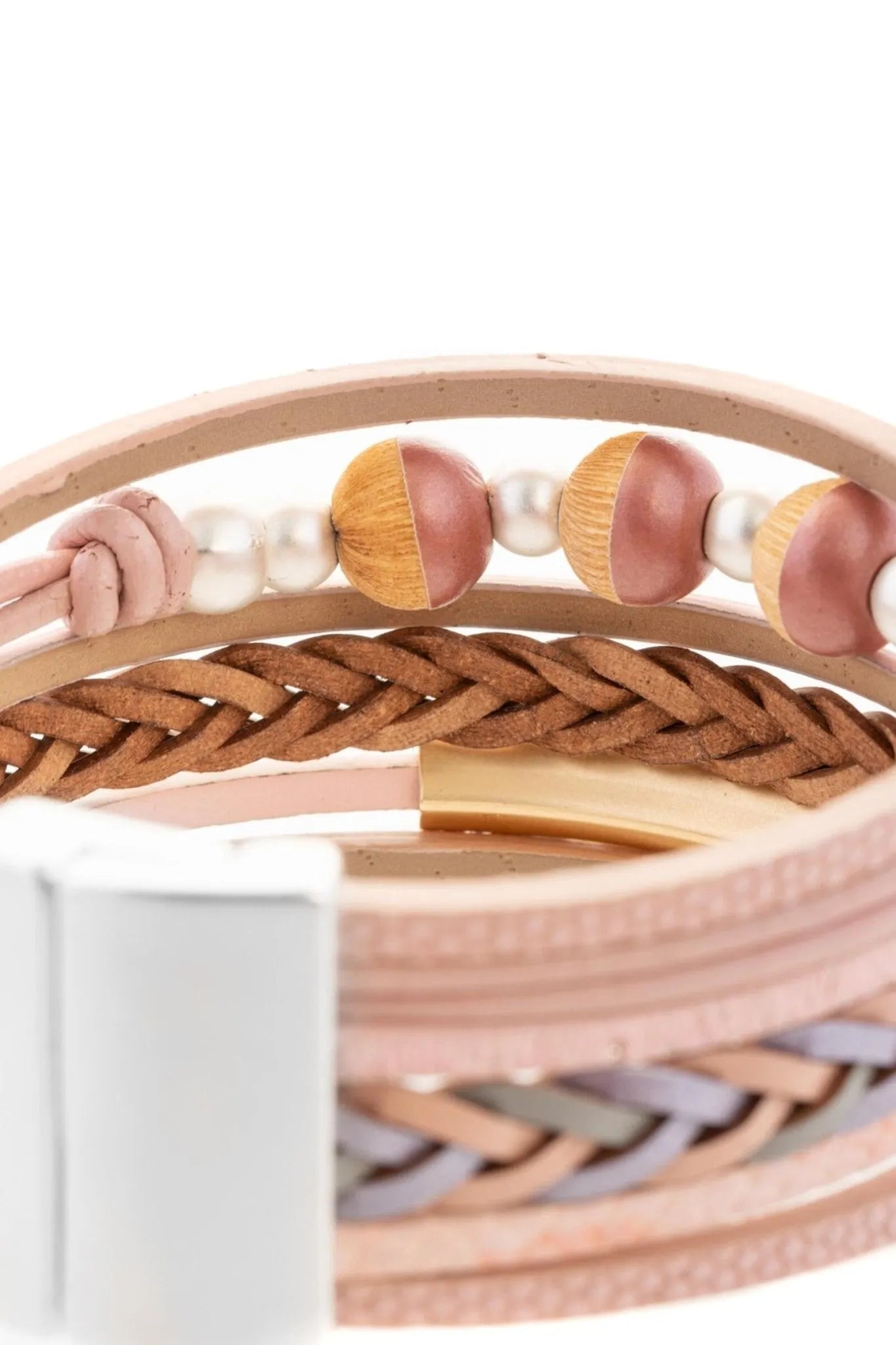 Handmade Leather & Wooden Beaded Bracelet for Women - Boho Chic Adjustable Wristband - Natural Wood & Genuine Leather Beads - Perfect for Yoga, Meditation & Festival Fashion Accessories