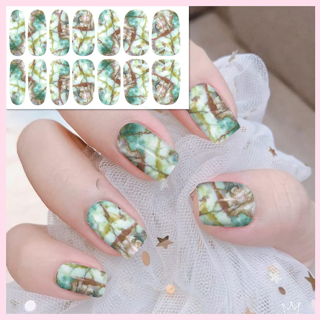 WOKOTO 12 Sheets Gradient Color Marbled Nail Strips - Self-Adhesive Nail Polish Stickers with Nail File | Colorful Blooming Nail Wraps for Women | Perfect for Parties, Weddings & Daily Nail Art