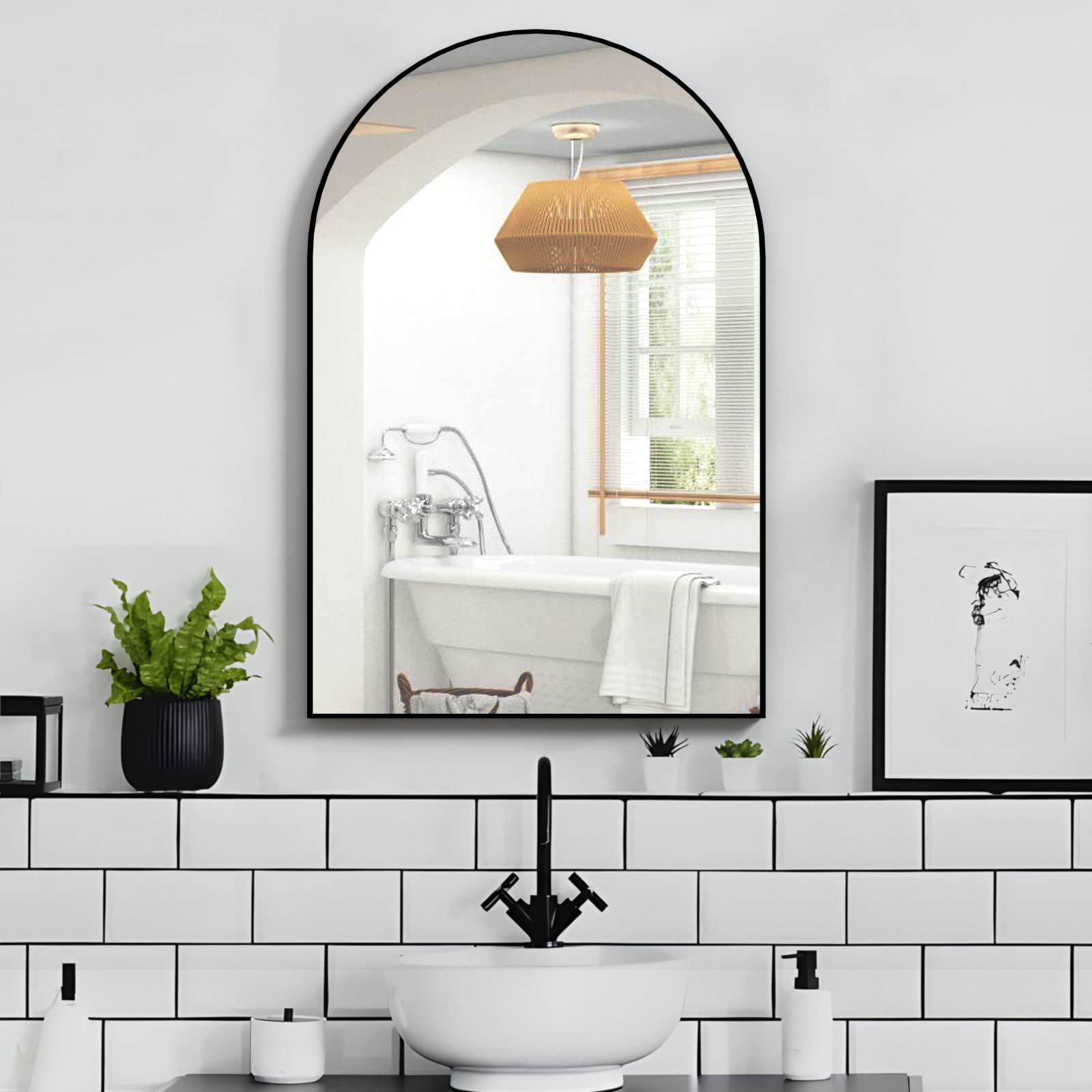 NEUWEABY 20x30 Inch Arched Wall Mirror - Black Metal Frame Bathroom Vanity Mirror for Mantle, Bedroom, Entryway & Living Room Decor | Perfect for Home Decor, Makeup Application & Space Enhancement