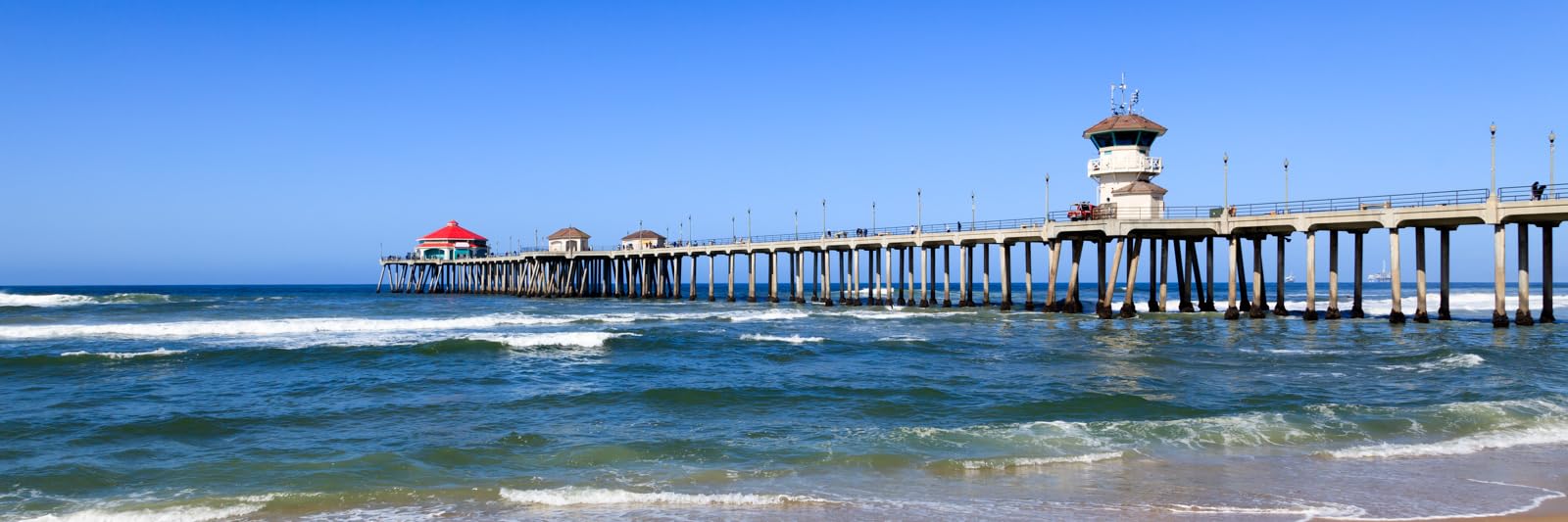 16x48 Inch Panoramic Canvas Wall Art Print of Huntington Beach Pier - Southern California Coastal Decor for Home & Office - Orange County CA Photo Gift for Men & Women - Perfect for Beach House, Living Room, or Workspace
