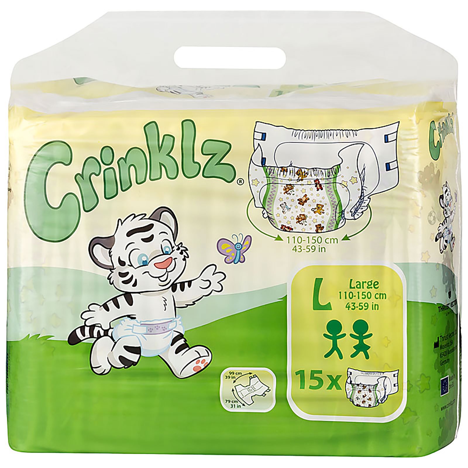 Crinklz Adult Printed Diaper Briefs - Large Size (Case of 60) | Tab-Style Disposable Incontinence Underwear for Day & Night Use | Fun Prints for Discreet Protection