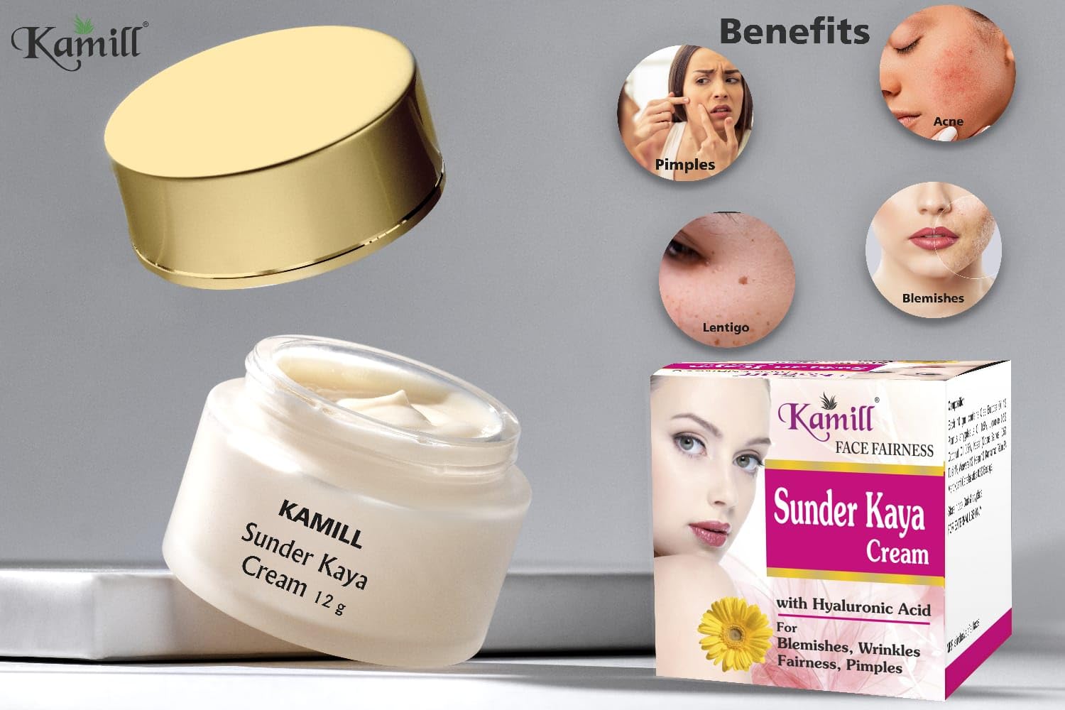 Kamill Face Fairness Sunder Kaya Cream - Anti Acne & Blemish Treatment for Women & Men | Reduces Pigmentation, Fine Lines, Dark Spots & Scars | 12gm | Perfect for Daily Skincare Routine & Post-Acne Care