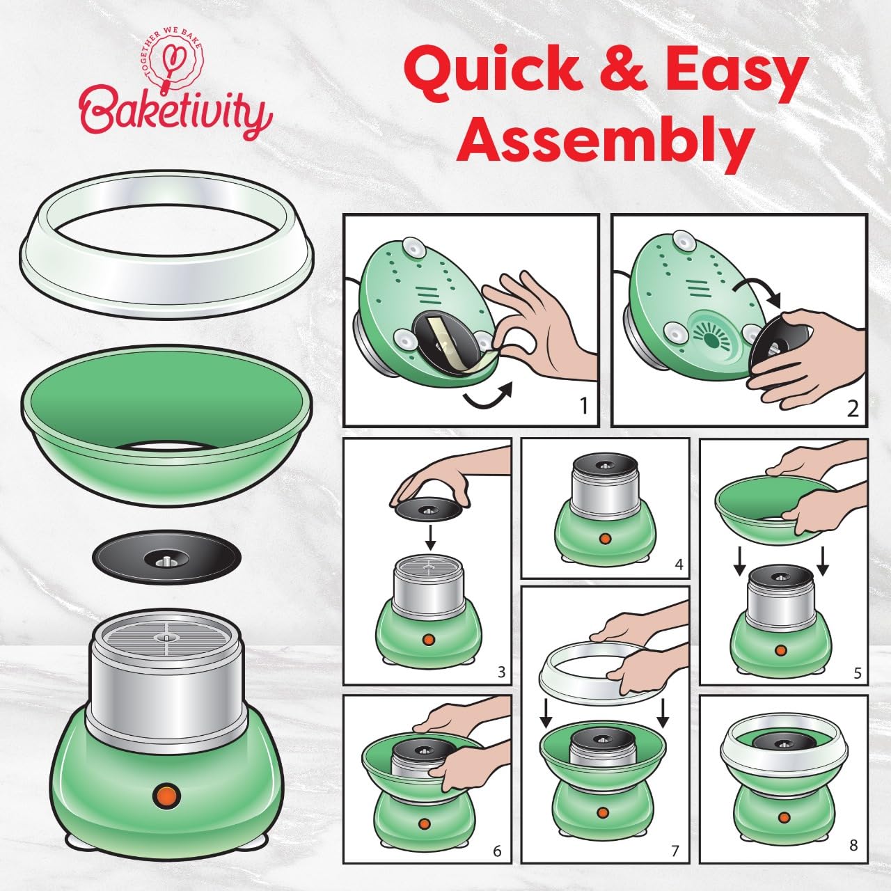 Baketivity Cotton Candy Maker Machine Kit for Kids & Adults - Includes 10 Cotton Candy Sticks, Sugar Scoop & STEM Activity Book - Fun DIY Candy Maker for Birthday Parties, Carnivals & Family Events