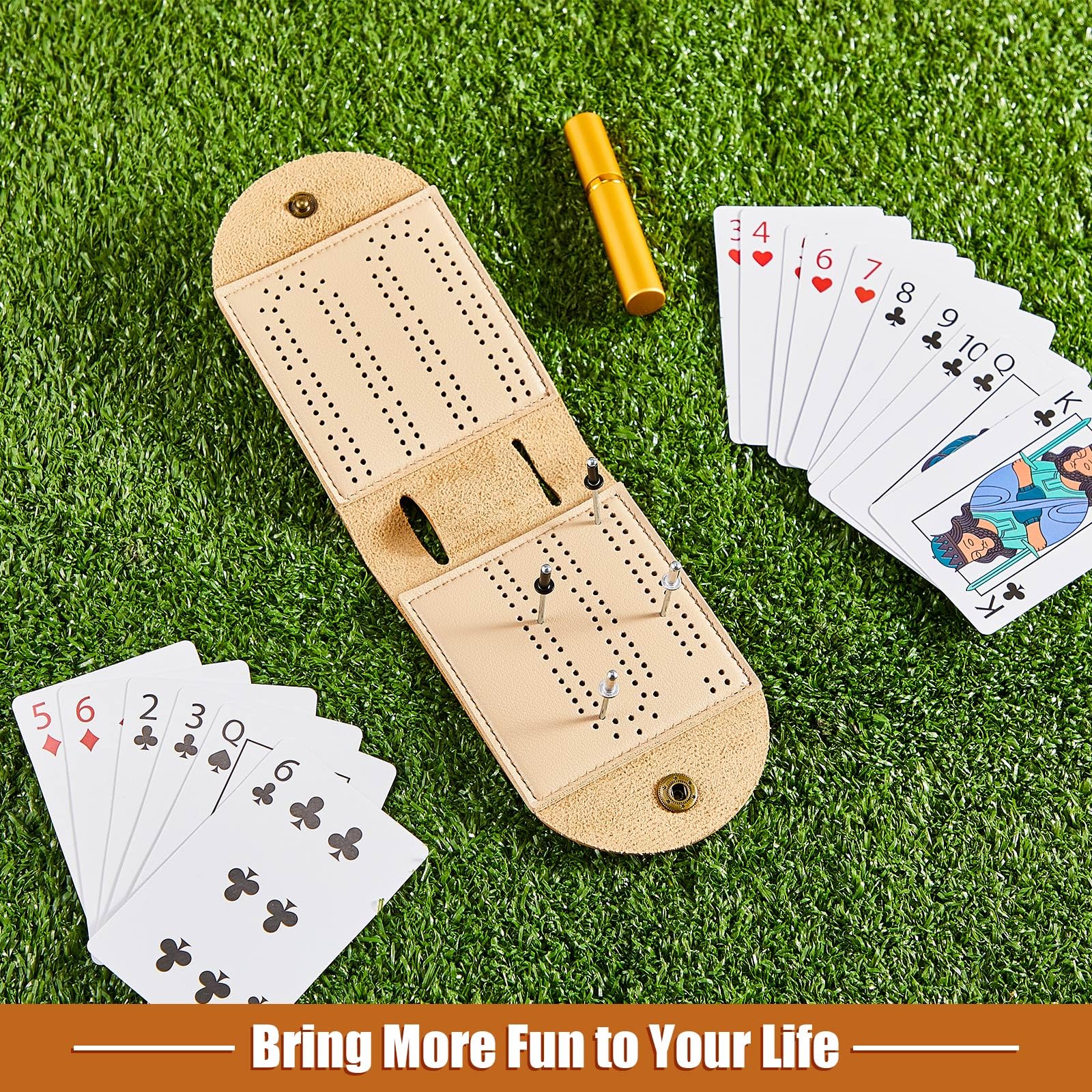 Liliful 2-Pack Portable Cribbage Board Game Set - Includes 8 Metal Pegs, 2 Mini Leather Boards & Storage Slots | Compact Travel Games for Camping, Road Trips & Family Game Nights