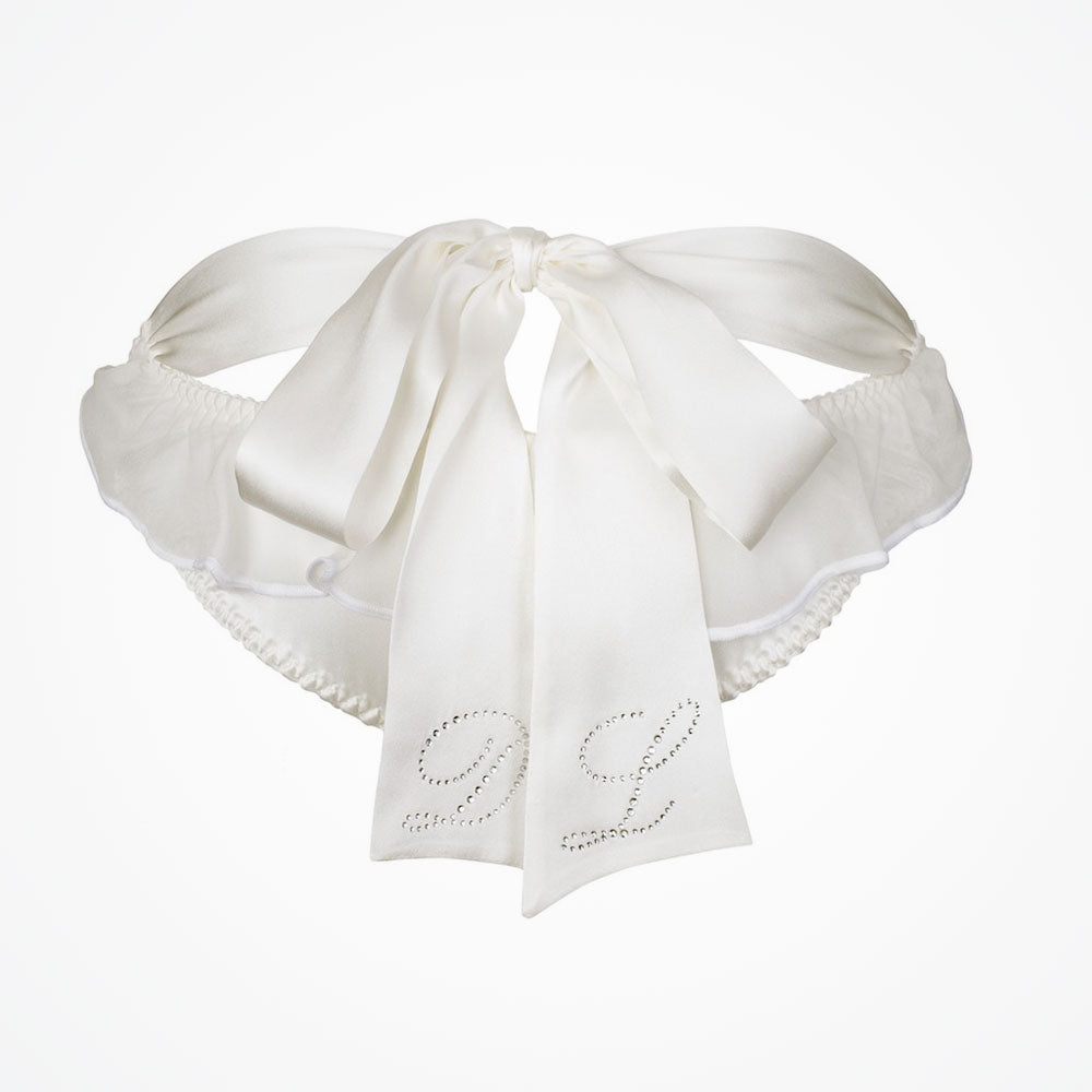 Elegant Dahlia Bridal Ruffle Panties with Bow Detail & Personalized Crystal Initials - Perfect for Wedding Night, Honeymoon & Romantic Occasions