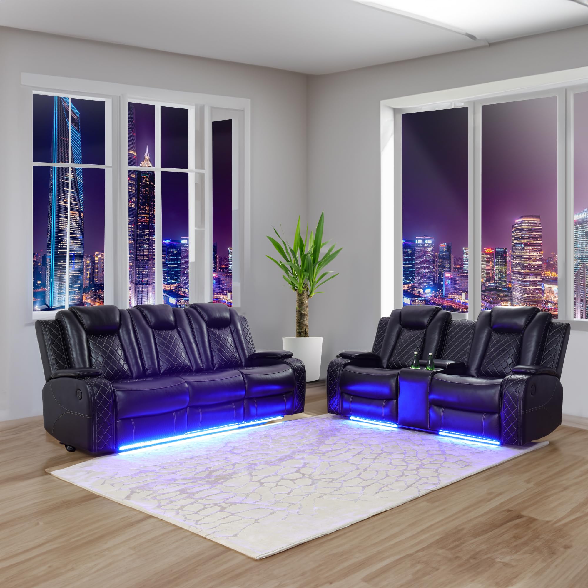 Electric Power Recliner Sofa Set with LED Lights - Modern Living Room Furniture for Home, Dorm, Guest House & Airbnb | Perfect for Relaxing, Entertaining & Small Spaces