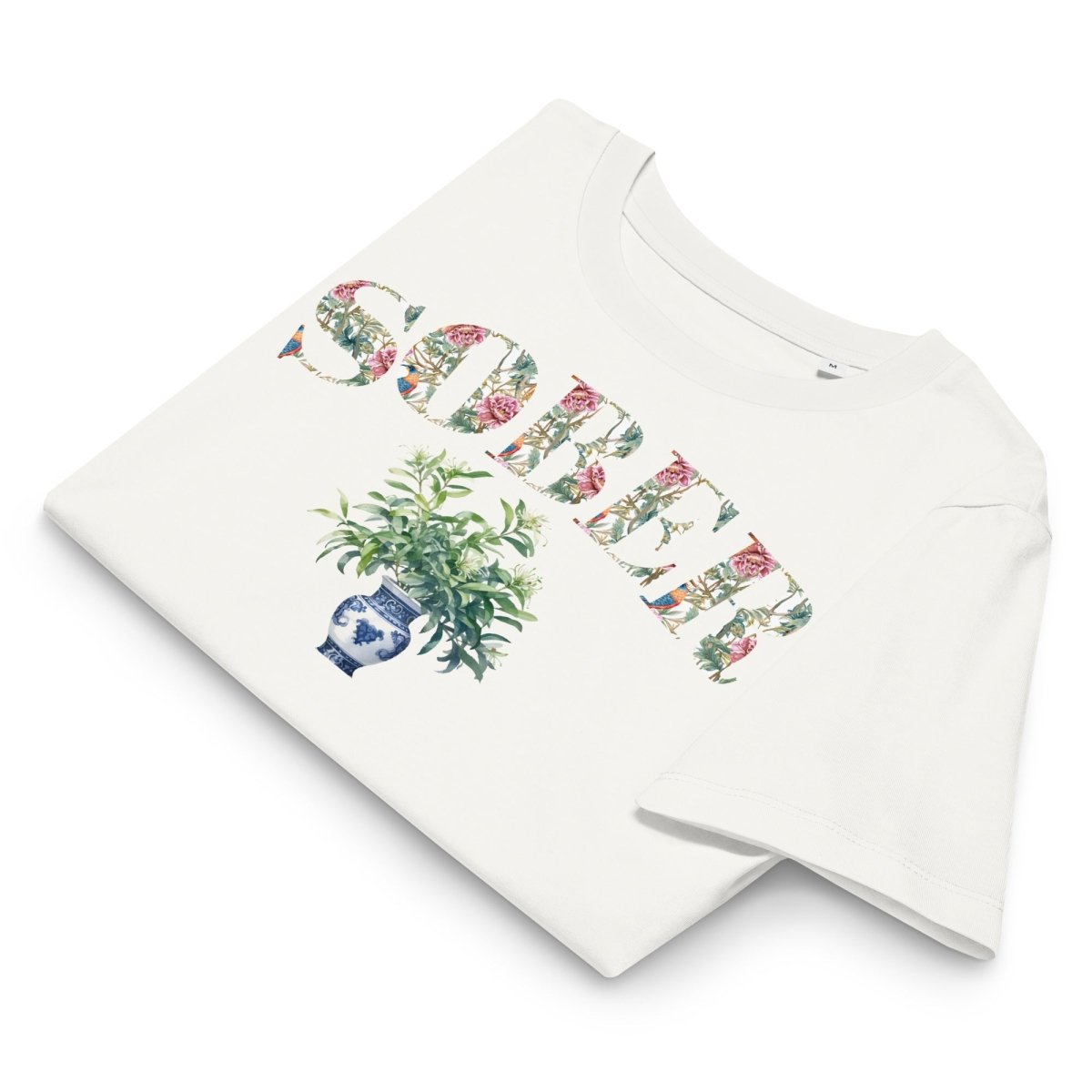 SOBER - Floral Print Organic Cotton Women's T-Shirt | Vintage Chinoiserie Design | Casual & Boho Style for Everyday Wear