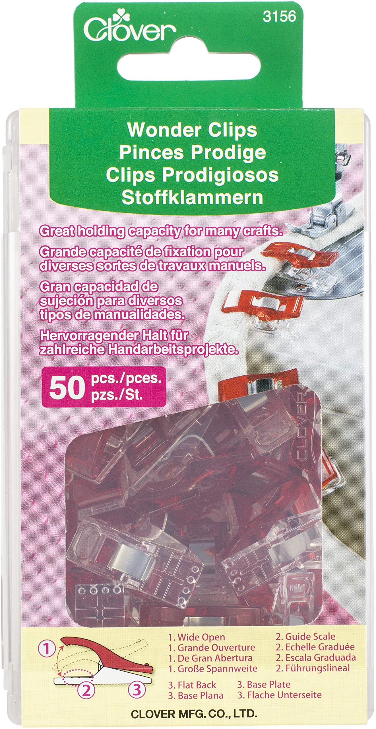 50pcs Clover Wonder Clips for Sewing & Quilting - Strong Grip Fabric Clips, Crafting Essentials (Red) - Perfect for DIY Projects, Dressmaking & Home Decor